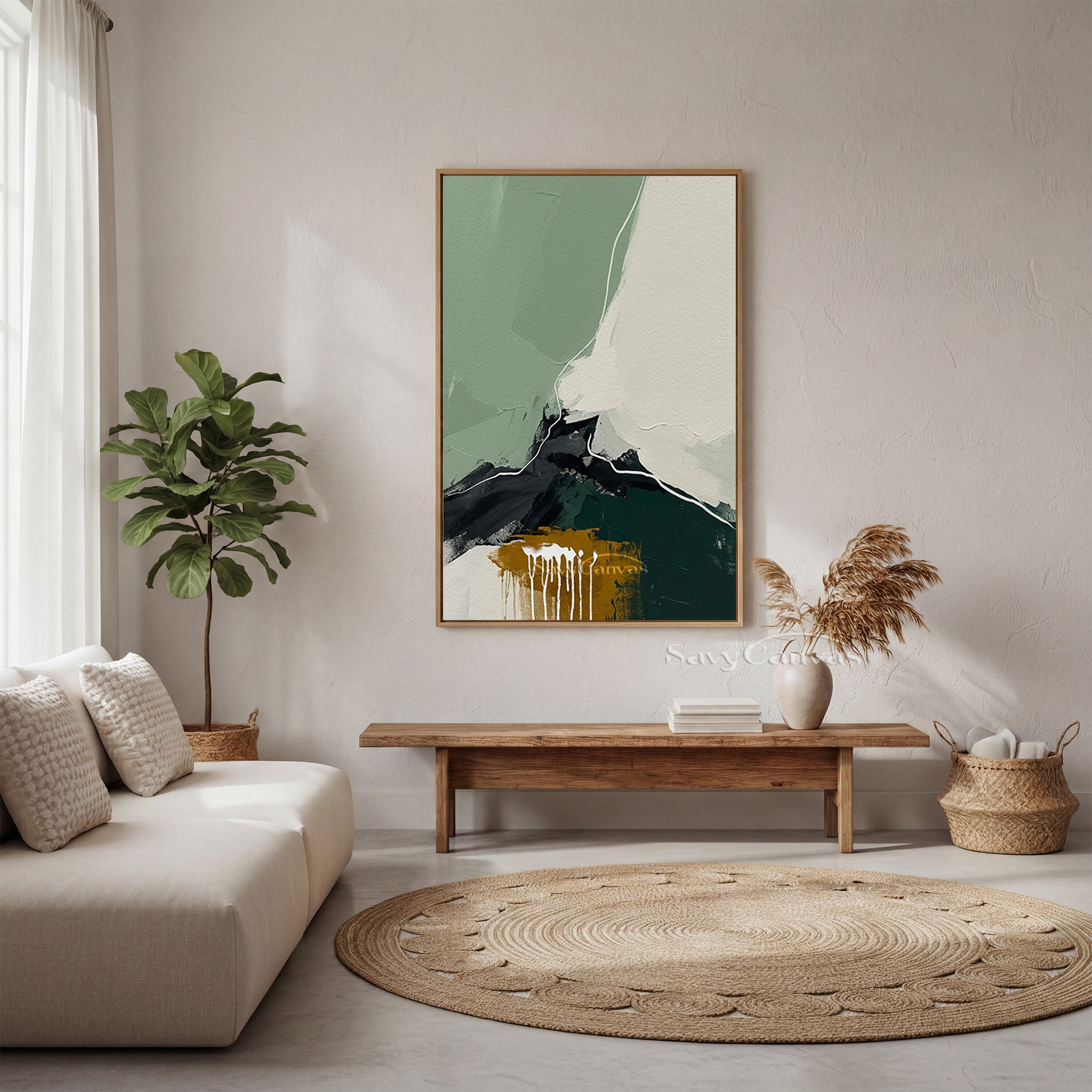 Handmade Minimalist Green Landscape Abstract Art for Home #SS 137