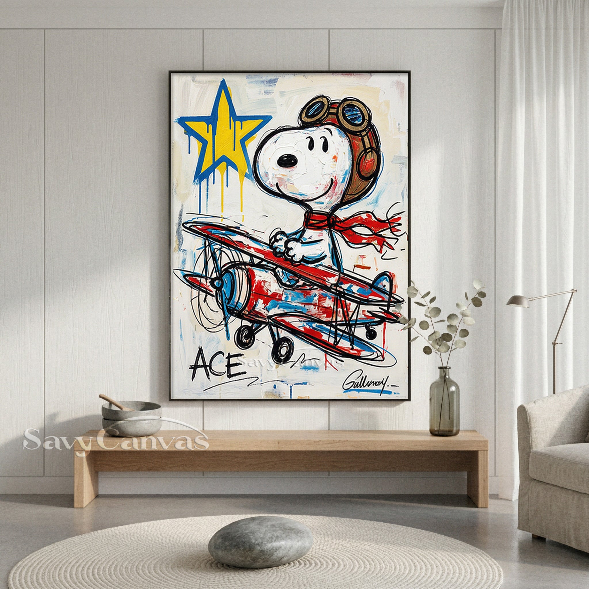 Snoopy Flying Ace Canvas Art | Graffiti Style Hand-Painted Oil #SS 063