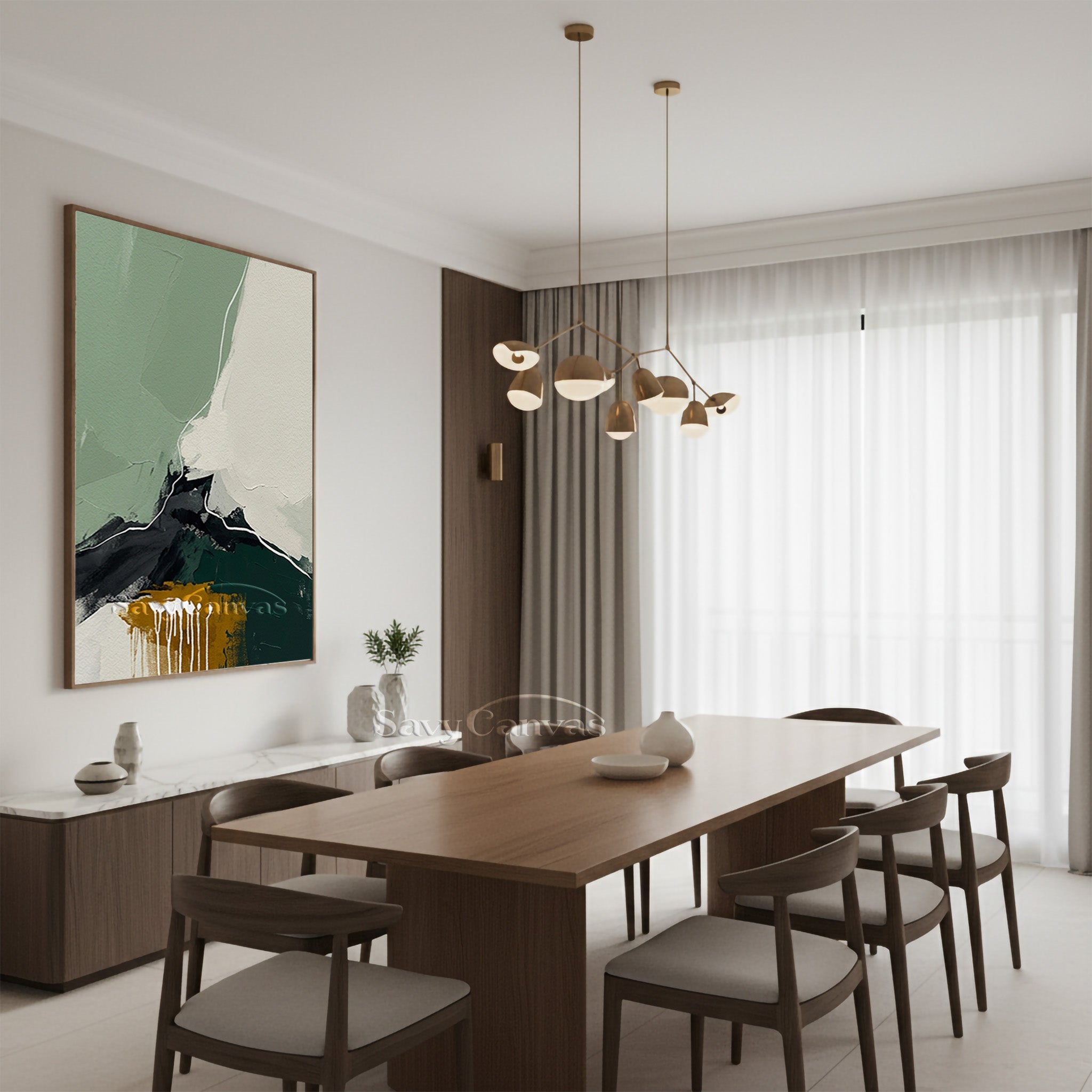 Handmade Minimalist Green Landscape Abstract Art for Home #SS 137