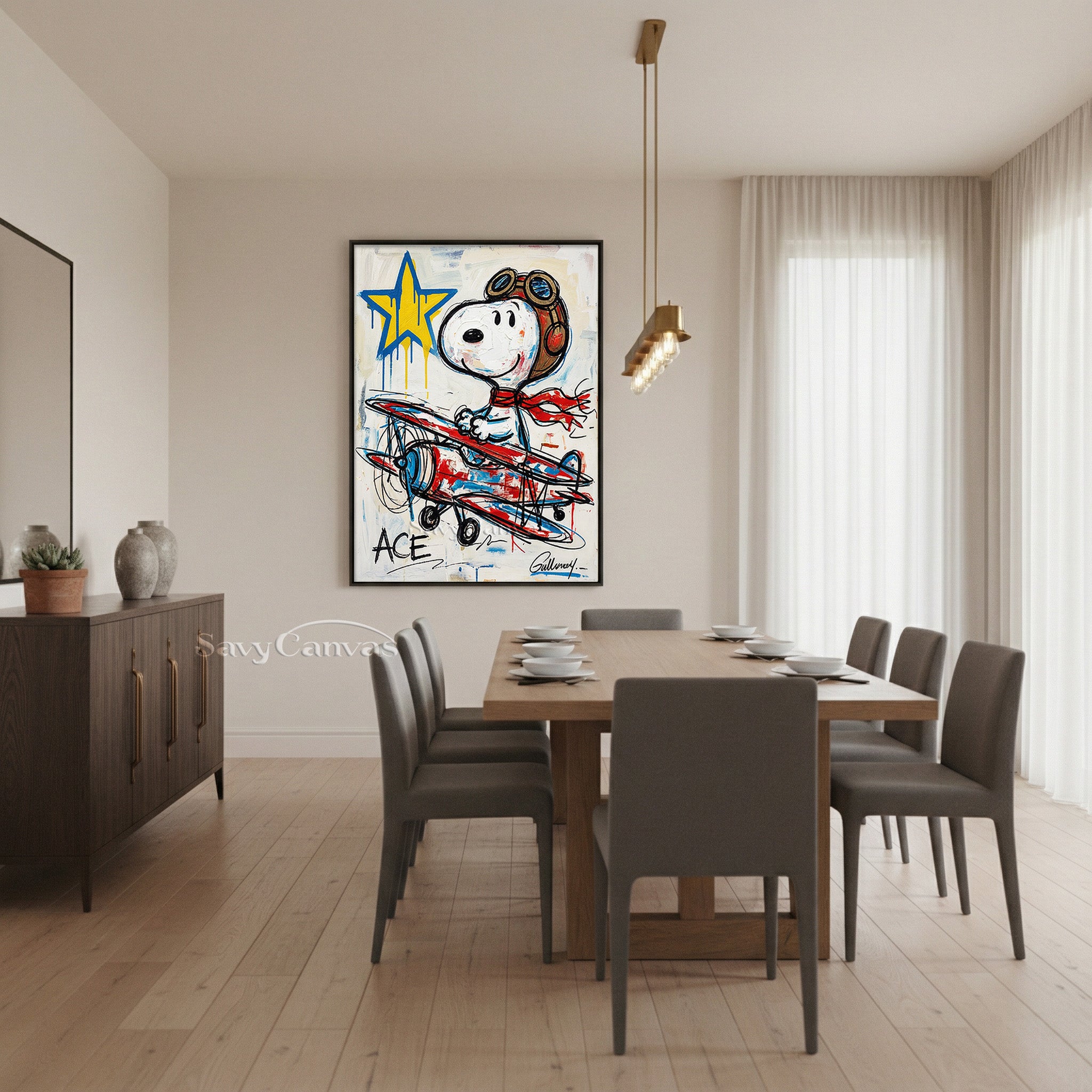 Snoopy Flying Ace Canvas Art | Graffiti Style Hand-Painted Oil #SS 063
