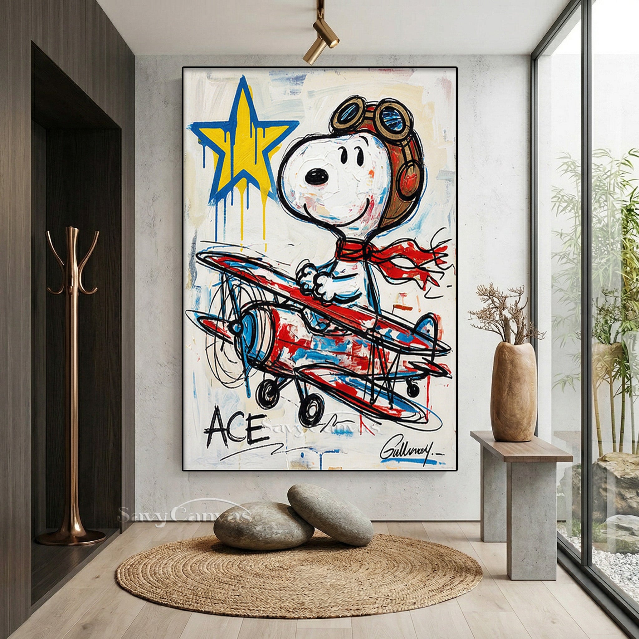 Snoopy Flying Ace Canvas Art | Graffiti Style Hand-Painted Oil #SS 063