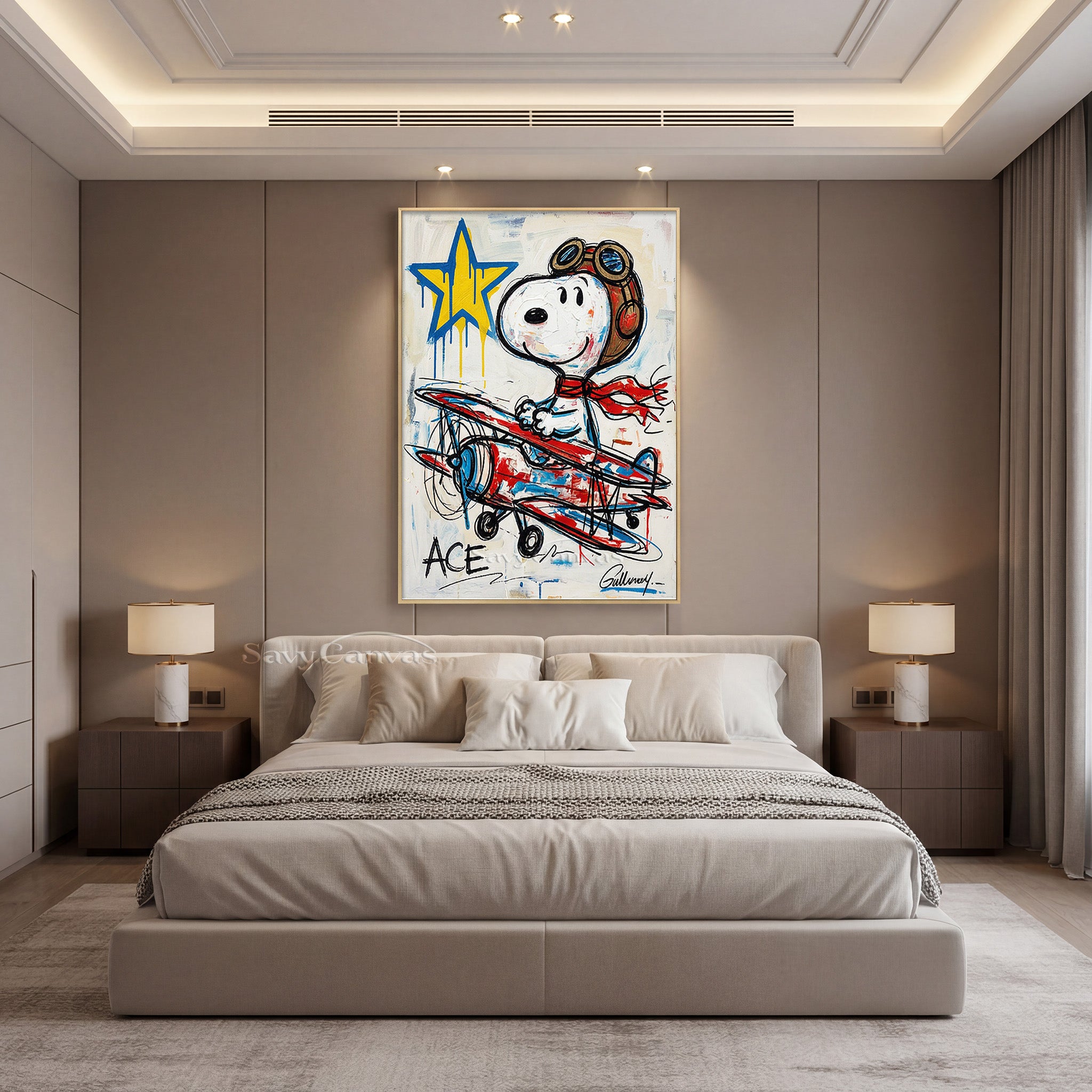 Snoopy Flying Ace Canvas Art | Graffiti Style Hand-Painted Oil #SS 063