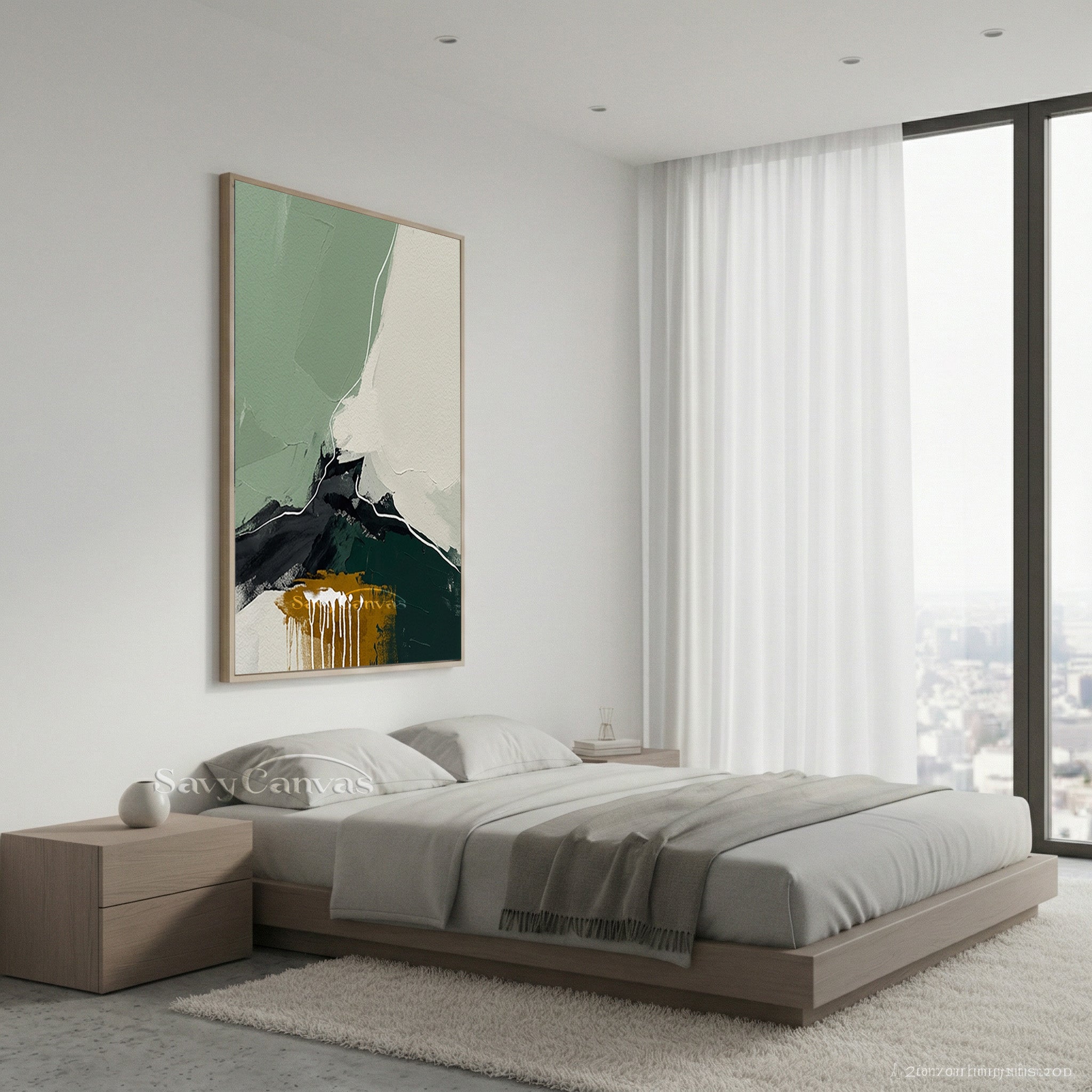 Handmade Minimalist Green Landscape Abstract Art for Home #SS 137