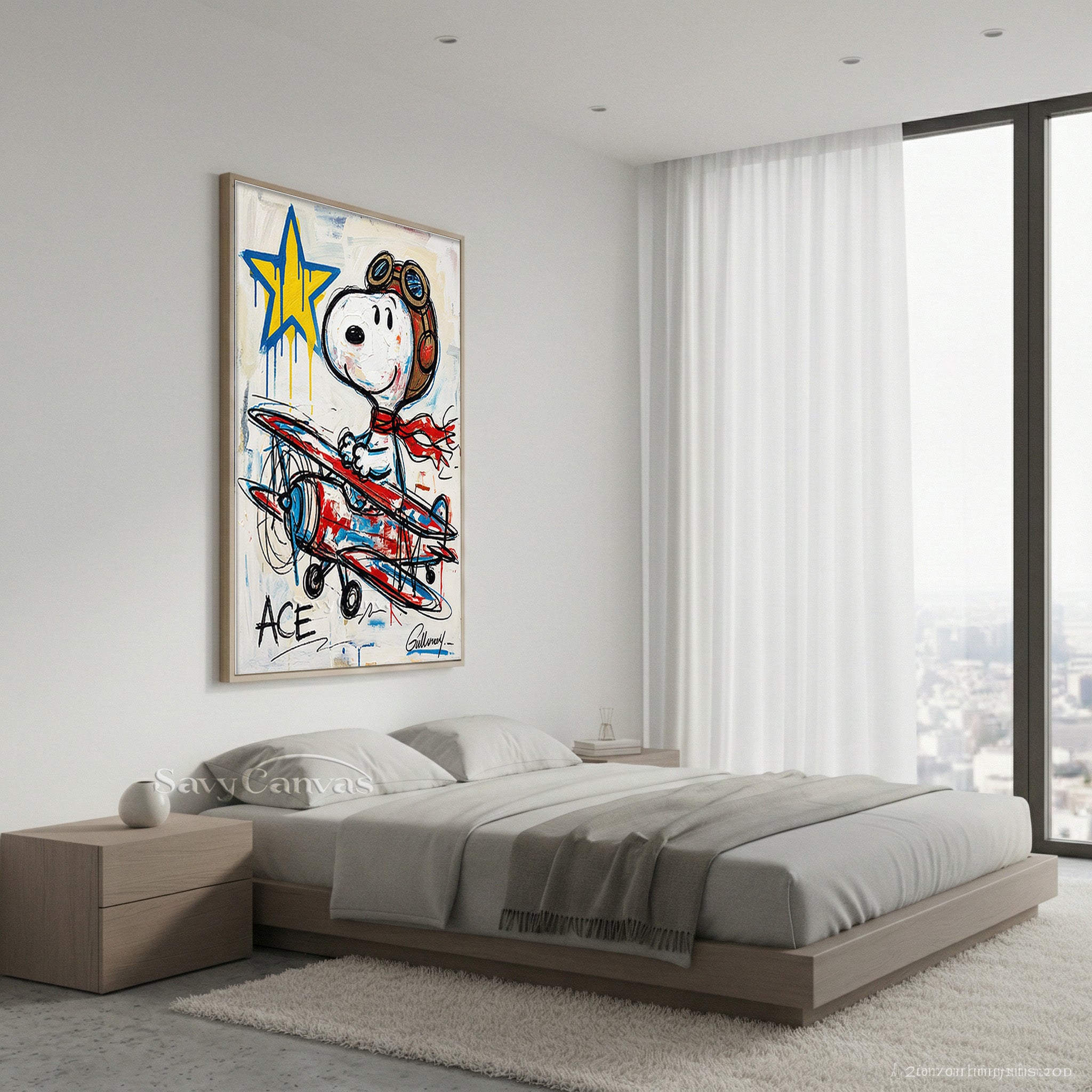 Snoopy Flying Ace Canvas Art | Graffiti Style Hand-Painted Oil #SS 063