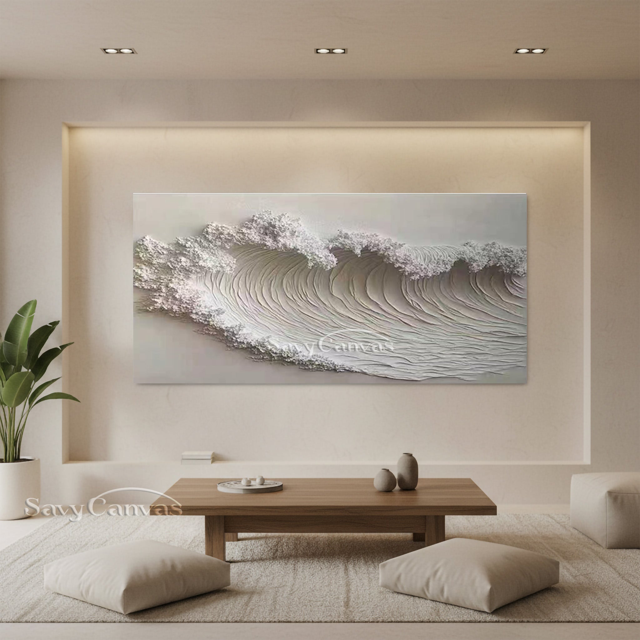Abstract White Ocean Wave 3D Wall Sculpture - Plaster Art Painting #SS 028