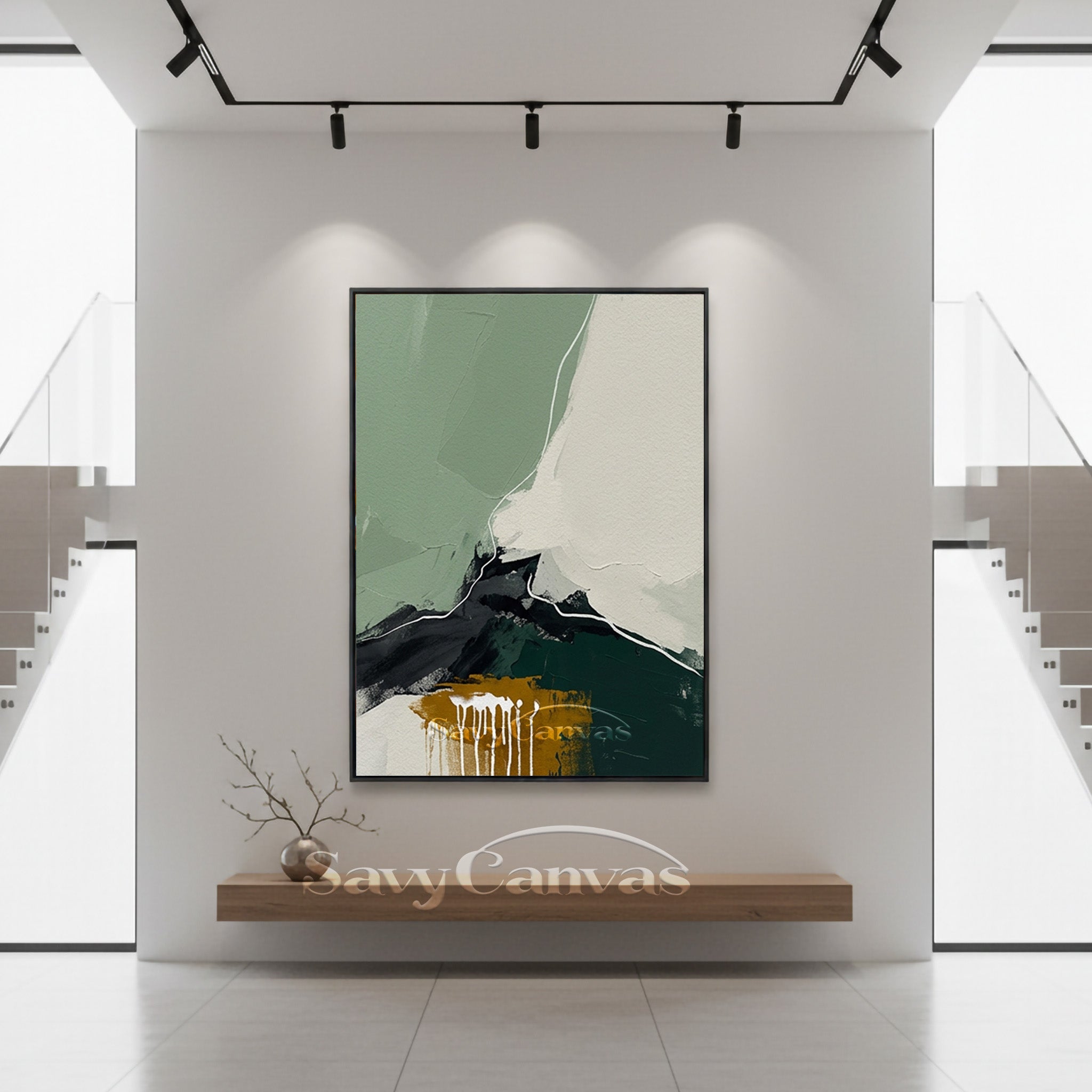 Handmade Minimalist Green Landscape Abstract Art for Home #SS 137