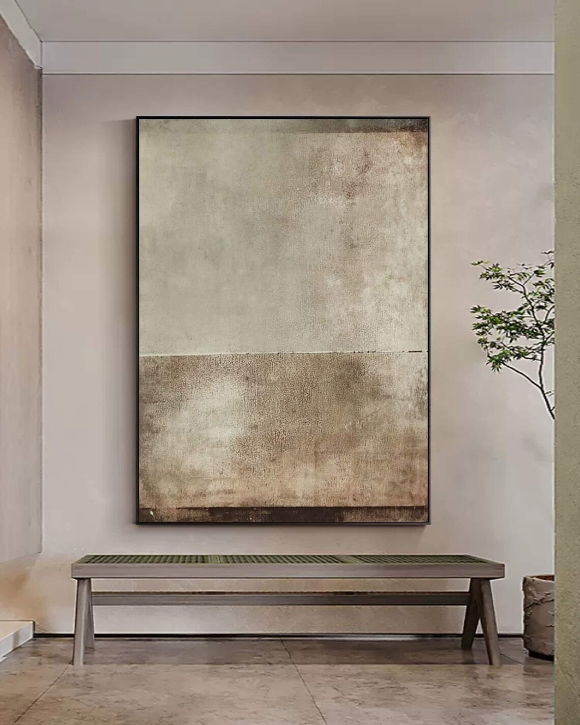 Abstract Gray and Brown Wall Art with Textured Surface Oil Painting