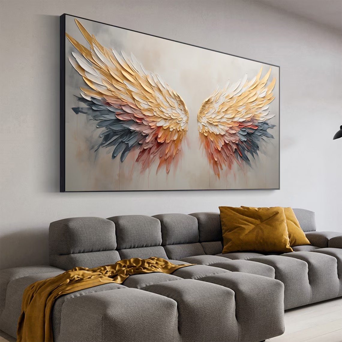Textured Angel Wings Abstract Oil Painting - Elegant Wall Art #JJ 029