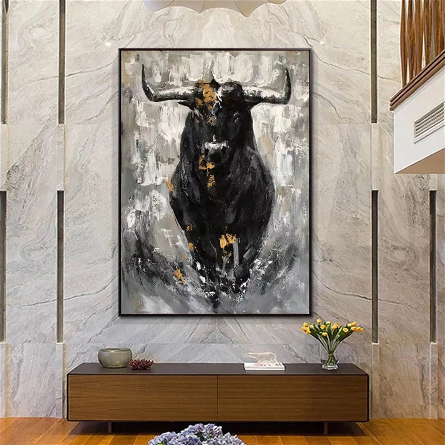 Abstract Bull Canvas Art: Powerful Animal Painting #ZZ 024