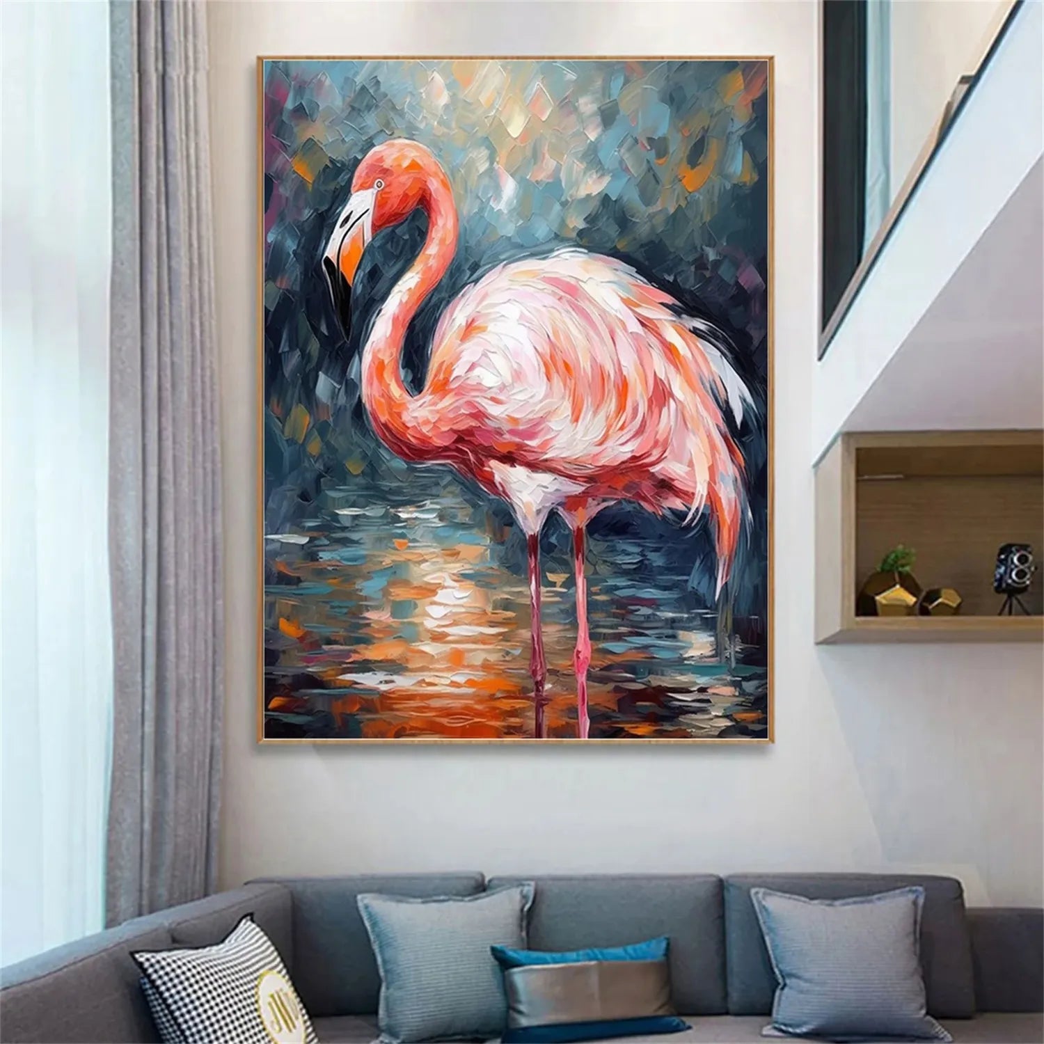 Pink Flamingo Wall Art | Large Textured Bird Painting #ZZ 209