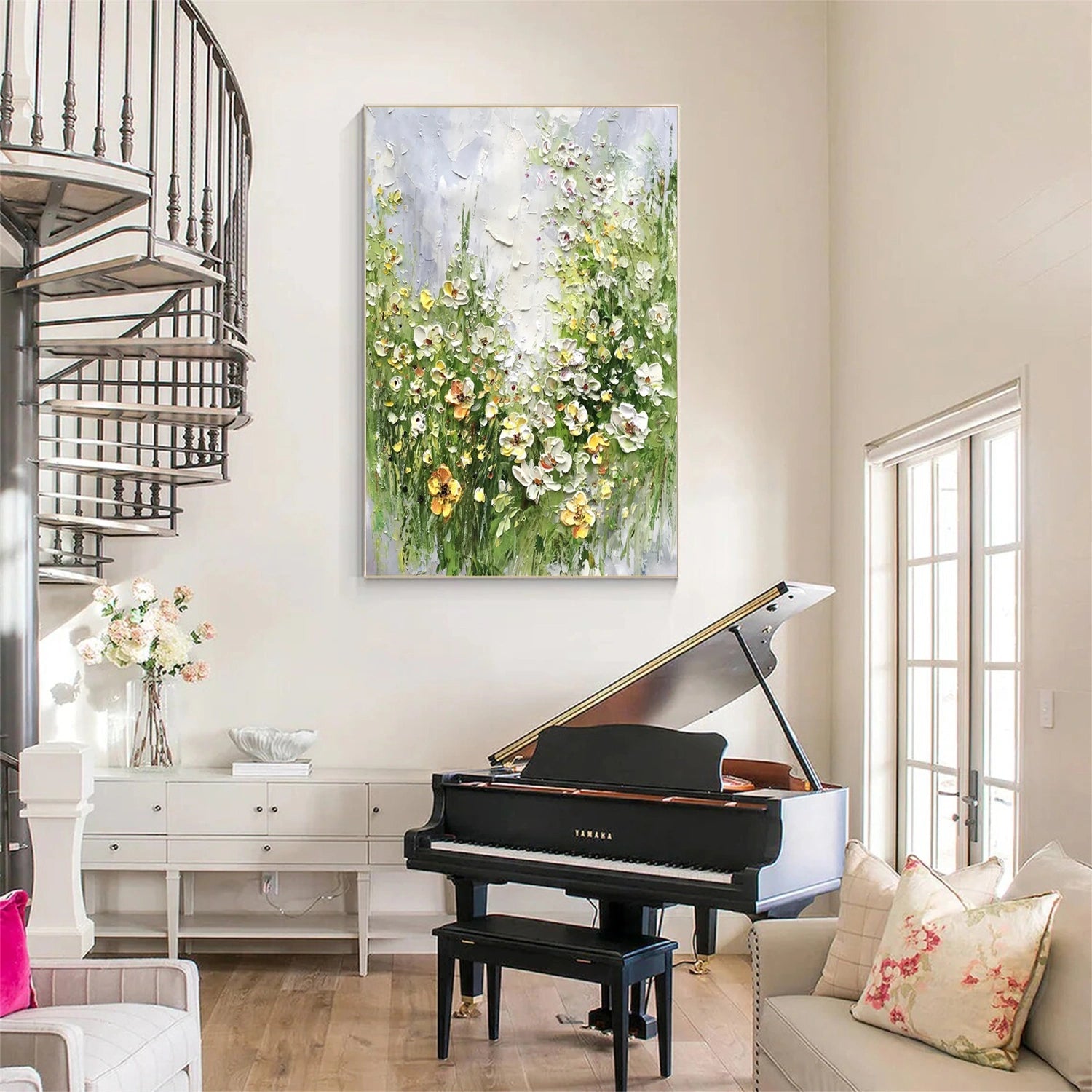 Unique Green & White Floral Decor | Modern Canvas Art Home Decor #JJ 308