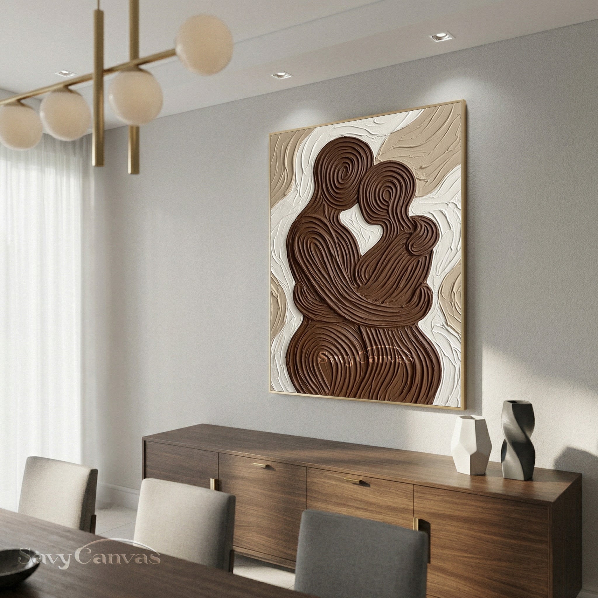 Abstract Lovers Embrace Textured Oil Painting | Modern Couple Wall Art #SS 200