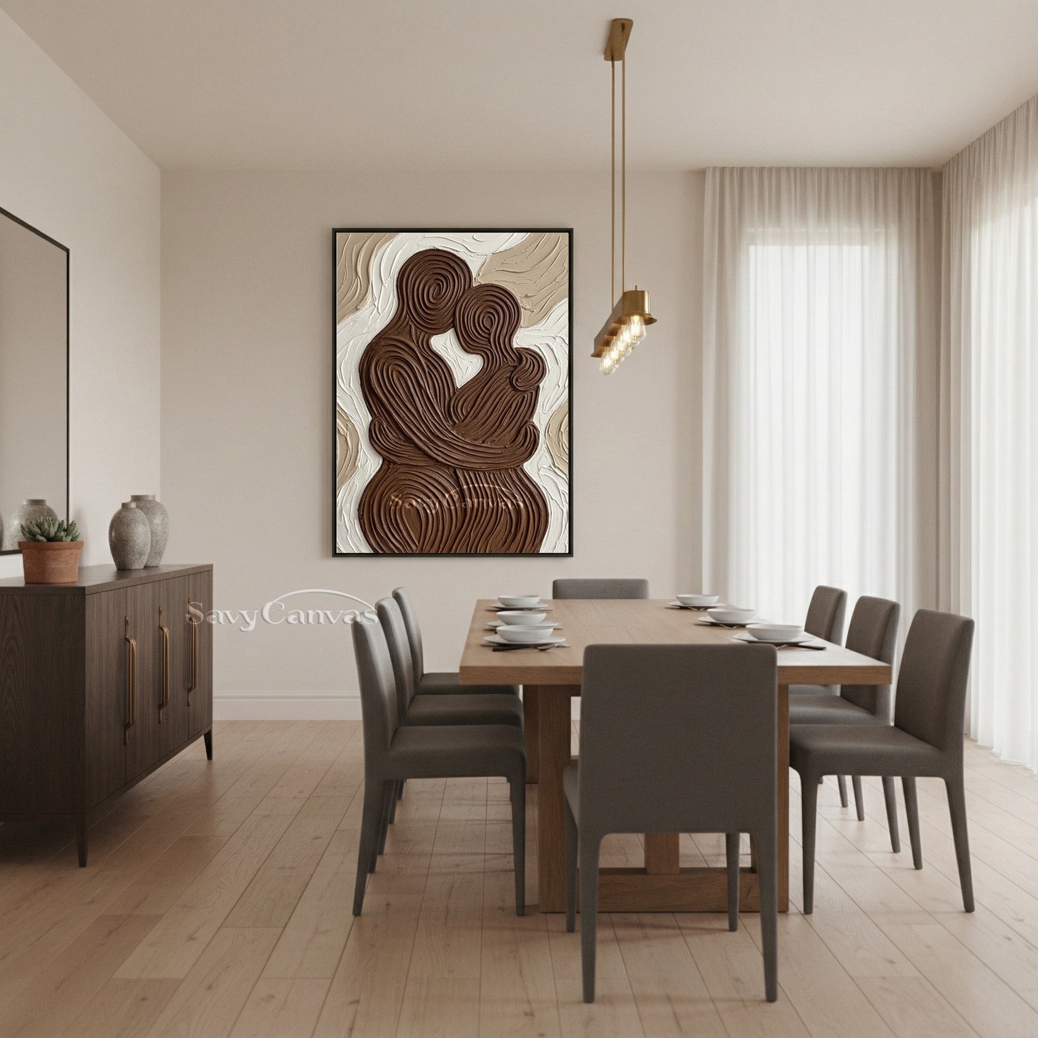 Abstract Lovers Embrace Textured Oil Painting | Modern Couple Wall Art #SS 200