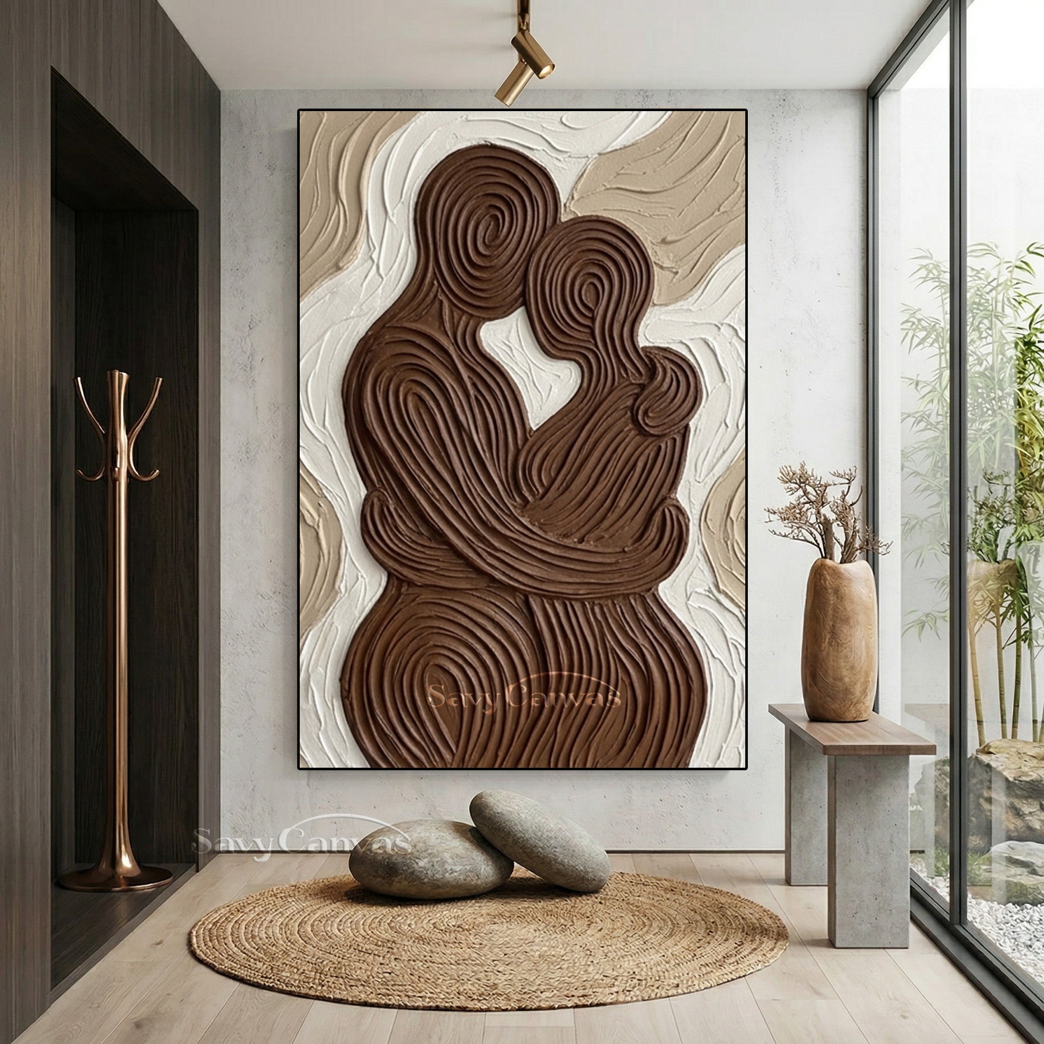Abstract Lovers Embrace Textured Oil Painting | Modern Couple Wall Art #SS 200