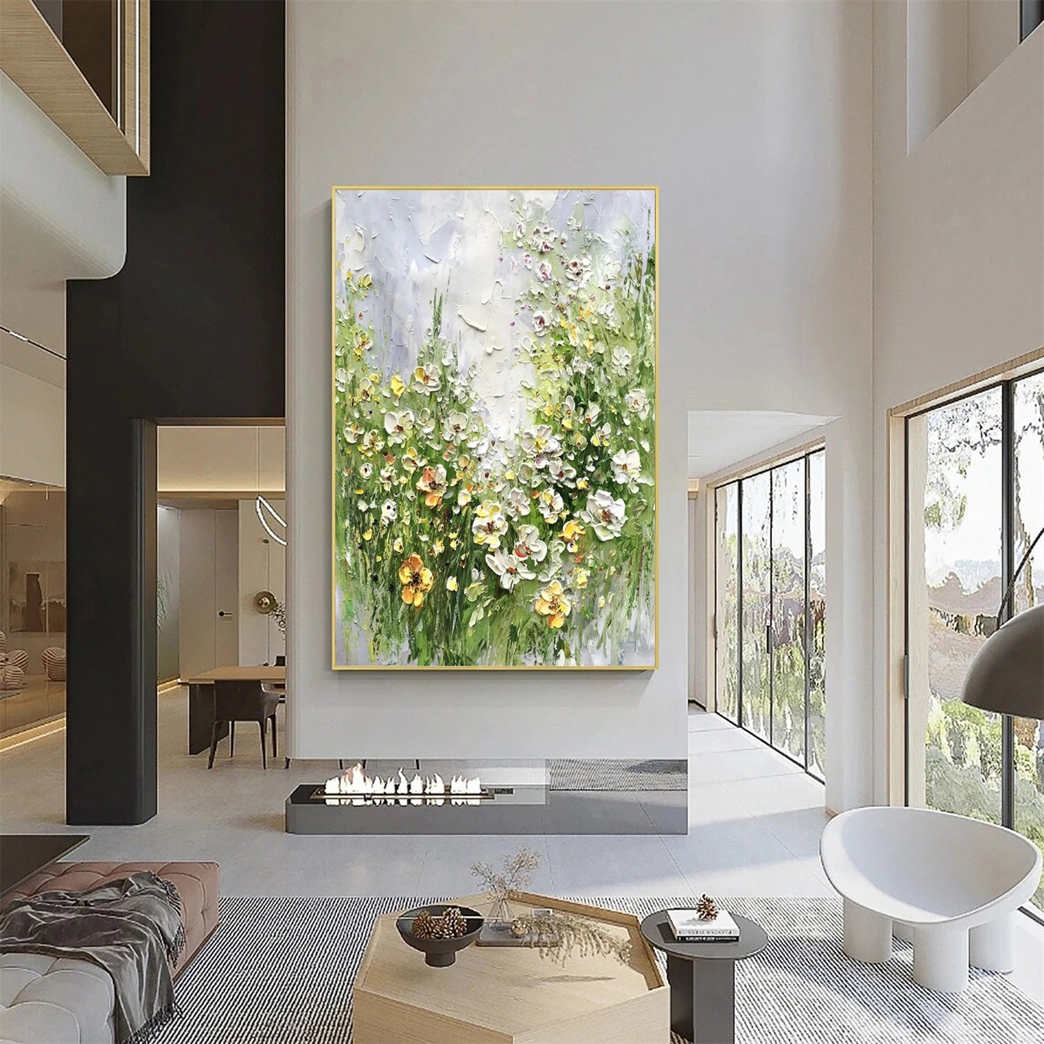 Unique Green & White Floral Decor | Modern Canvas Art Home Decor #JJ 308