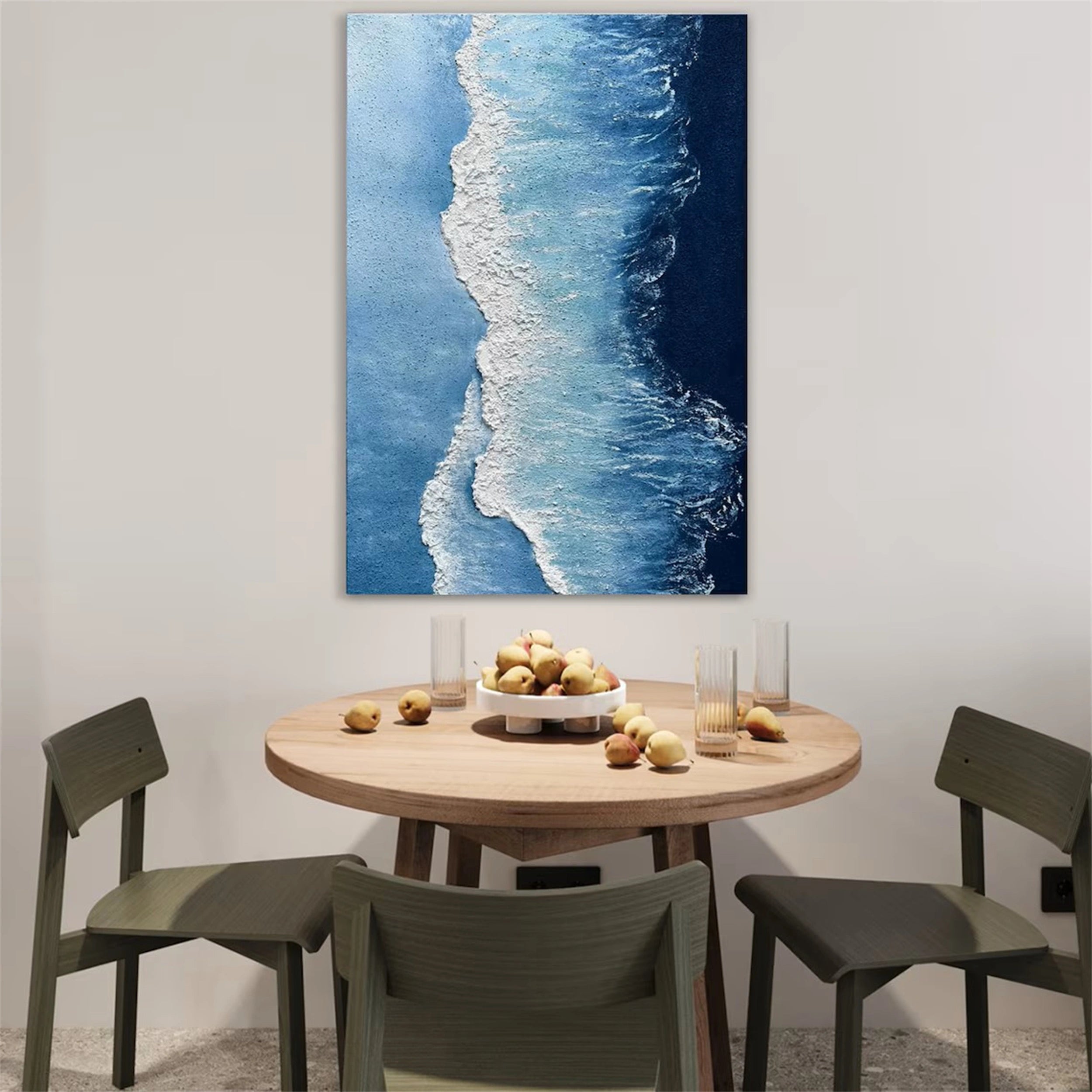Textured Ocean Wave Wall Art | Vertical Blue Abstract Canvas #ZZ 066