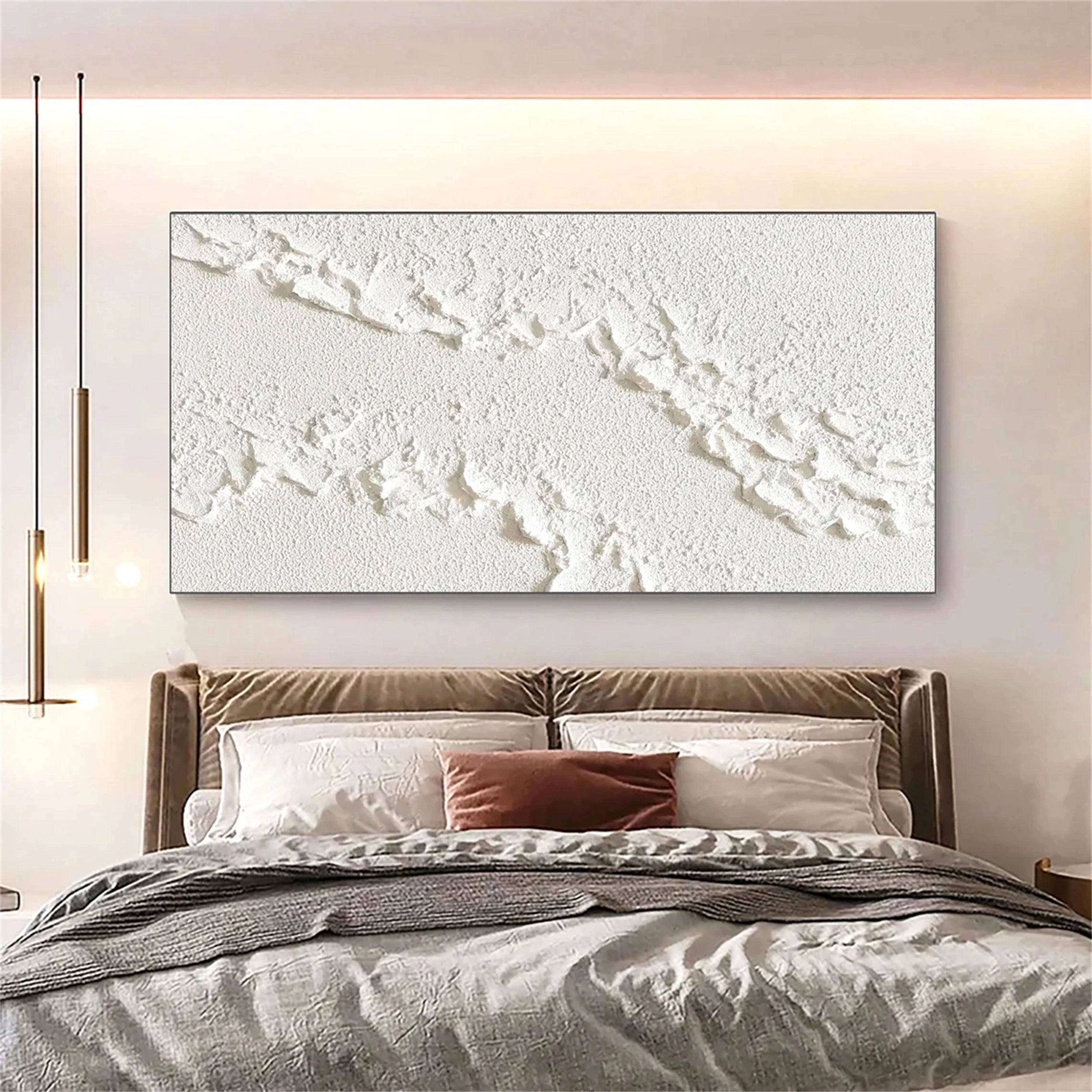 White Minimalist Beach Scene Canvas