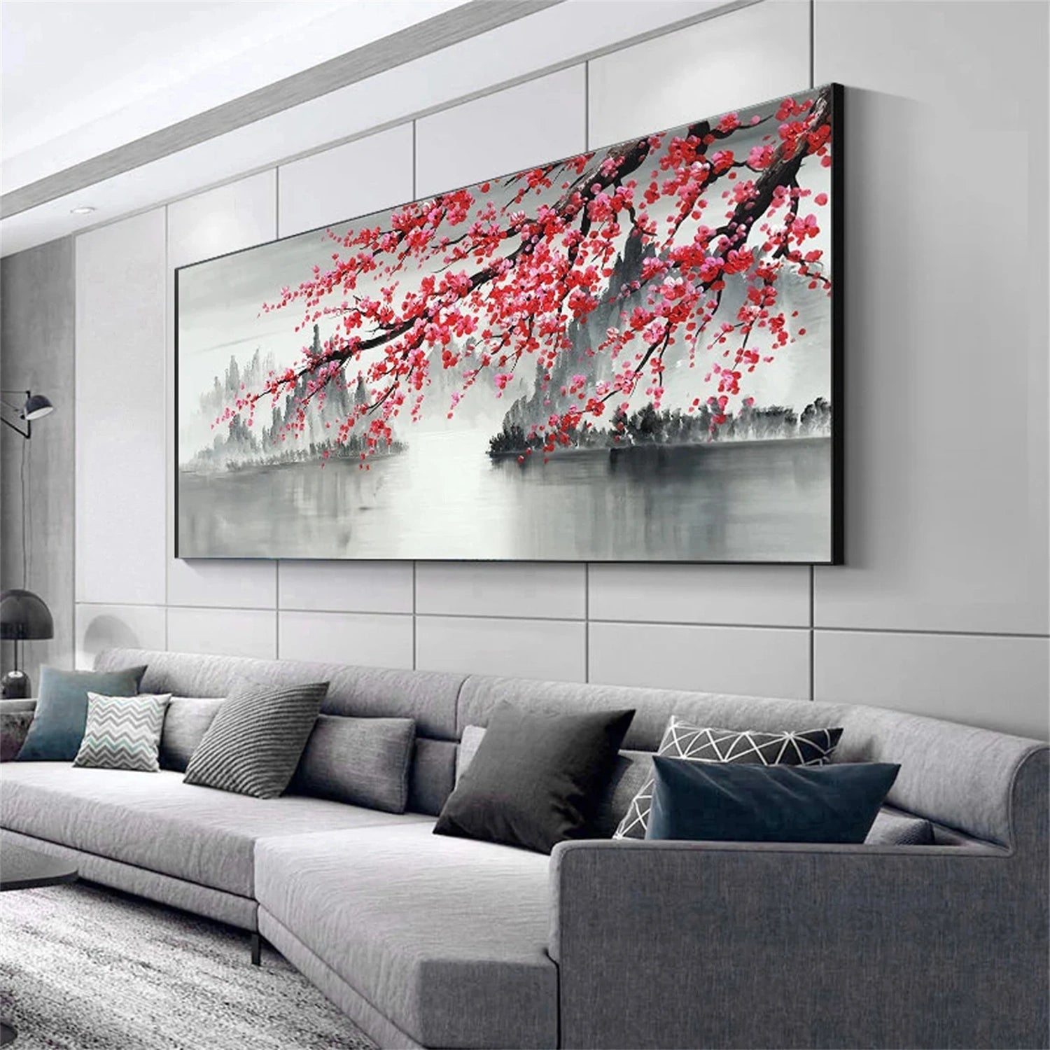 Oriental Style Floral Oil Painting | Red Plum Blossom Canvas Landscape #JJ 300