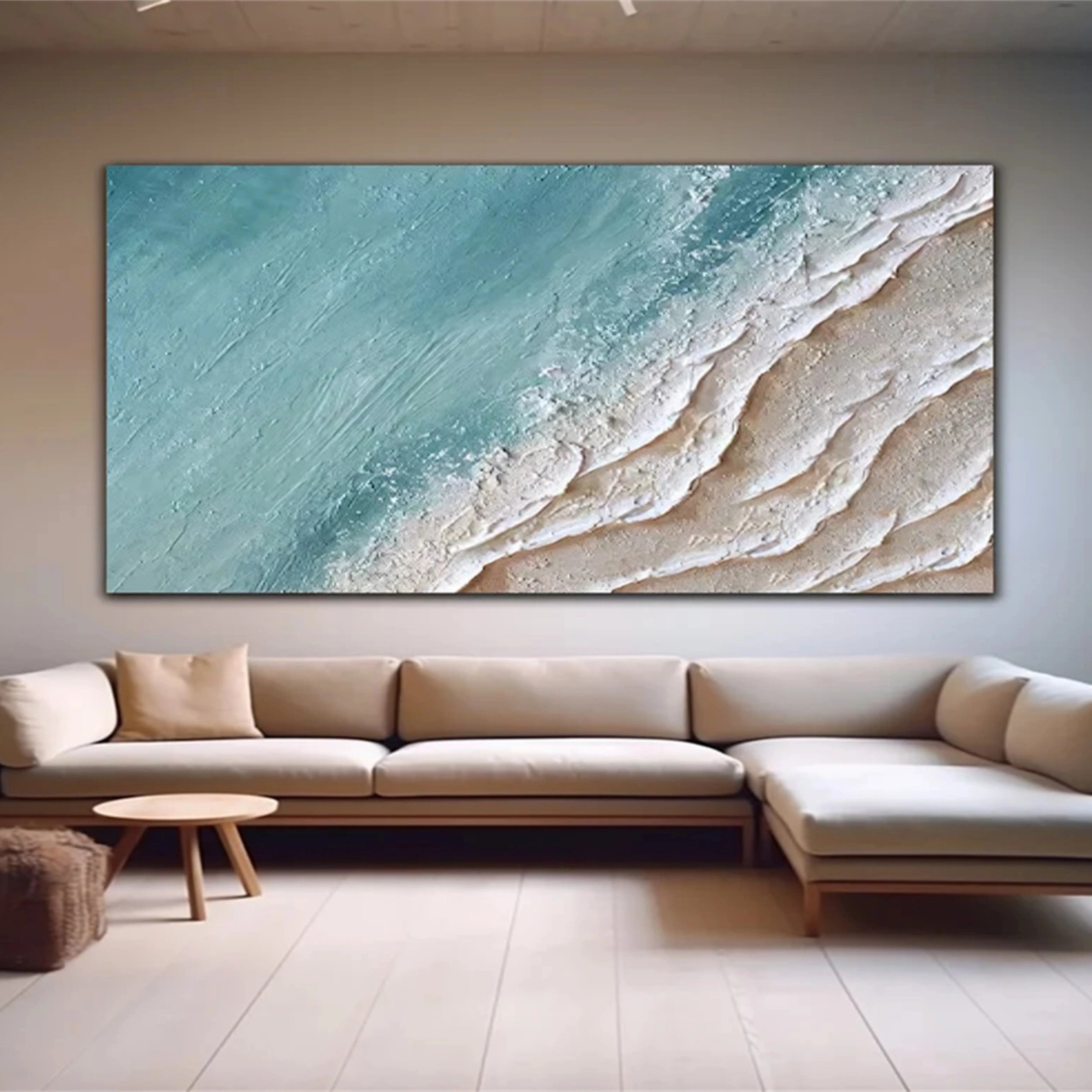 Abstract Beach Artwork: Large Textured Water & Sand #ZZ 041