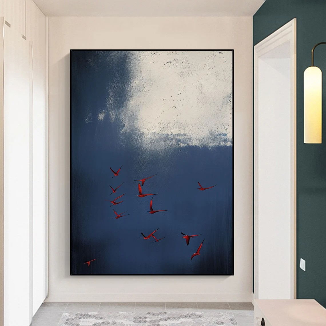 Abstract Birds Hand-Painted Oil Painting | Modern Minimalist Sky Artwork #TC 022