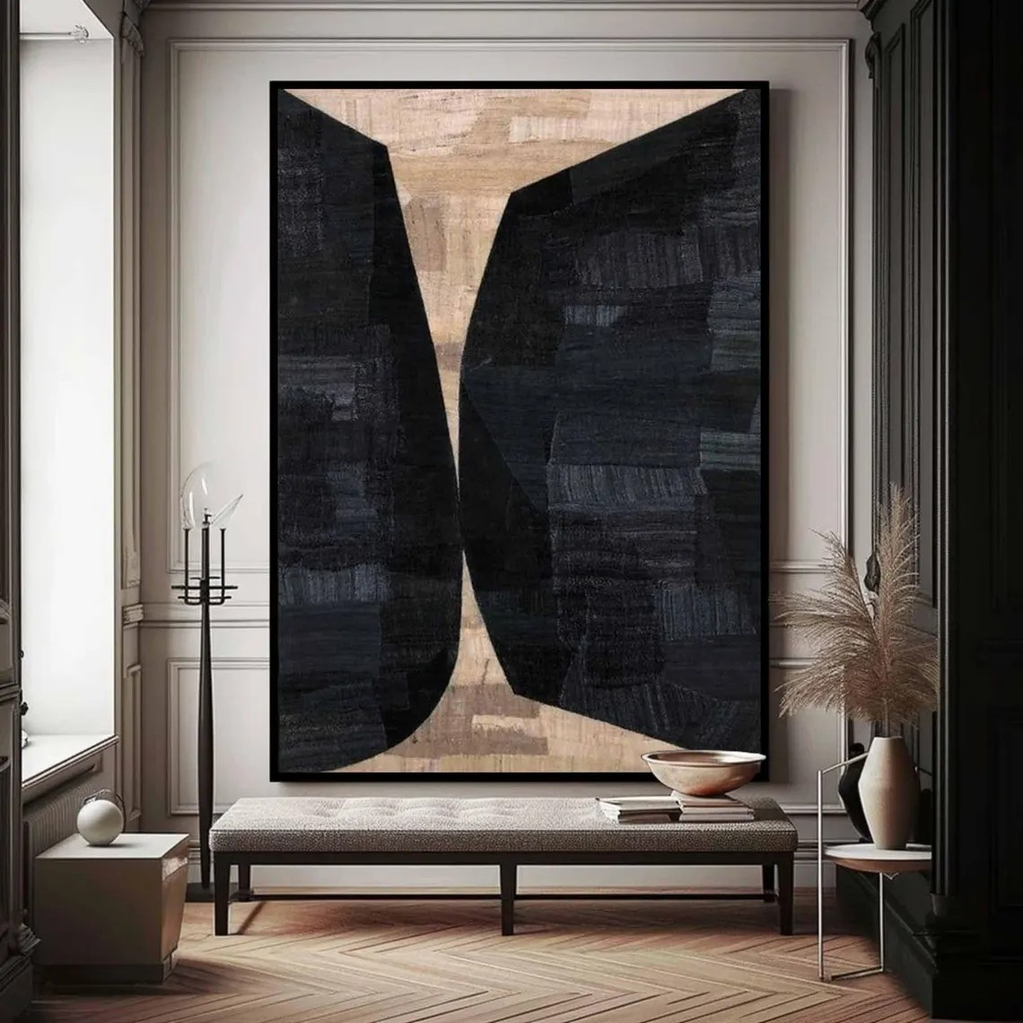 Textured Black and Beige Abstract - Modern Geometric Decor