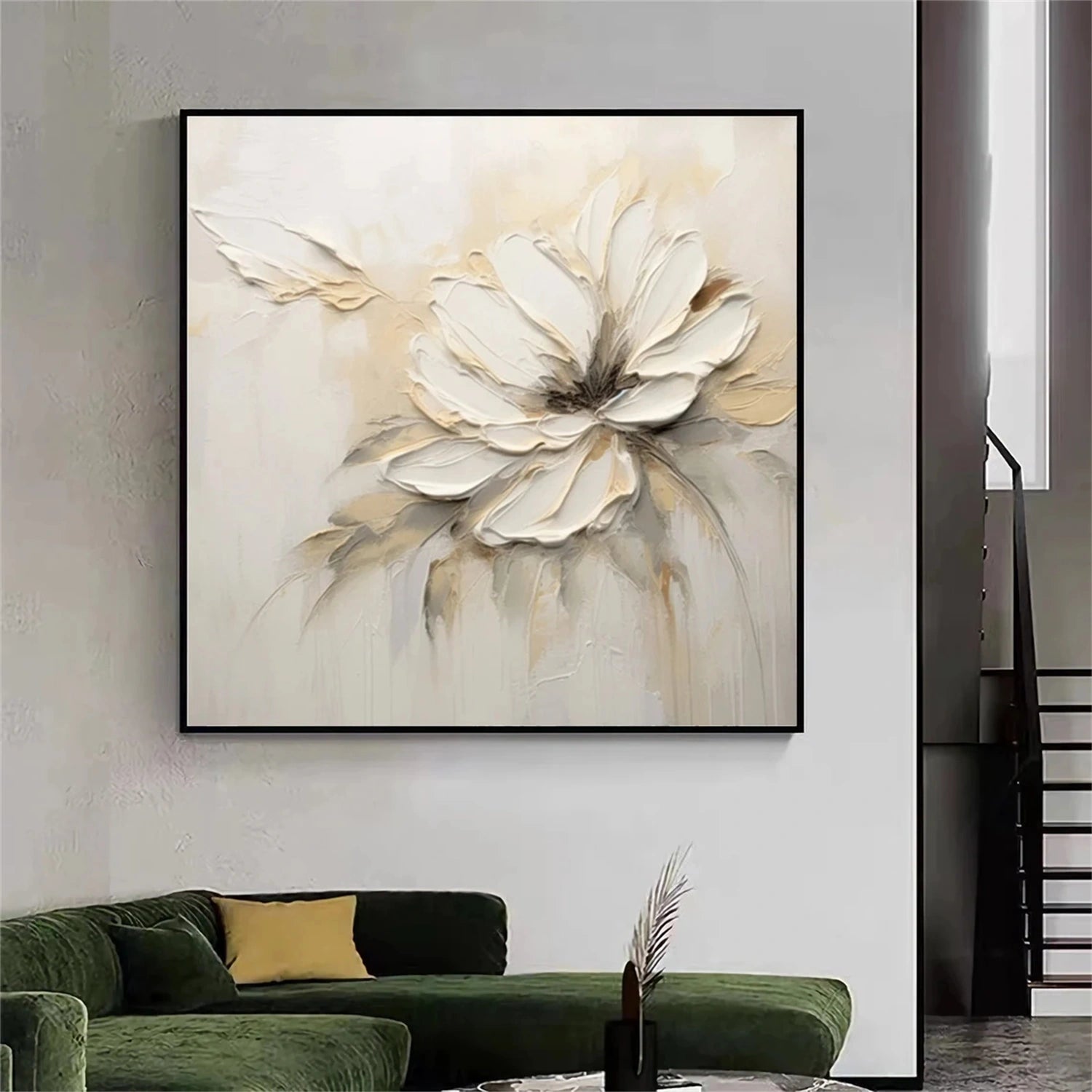Textured Floral Painting | Neutral White 3D Flower Wall Art Canvas #JJ 346
