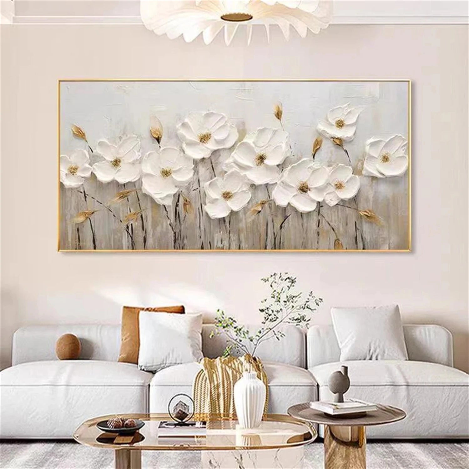 Various Sizes White Flower Painting | Hand-Painted Textured Floral Art #JJ 301
