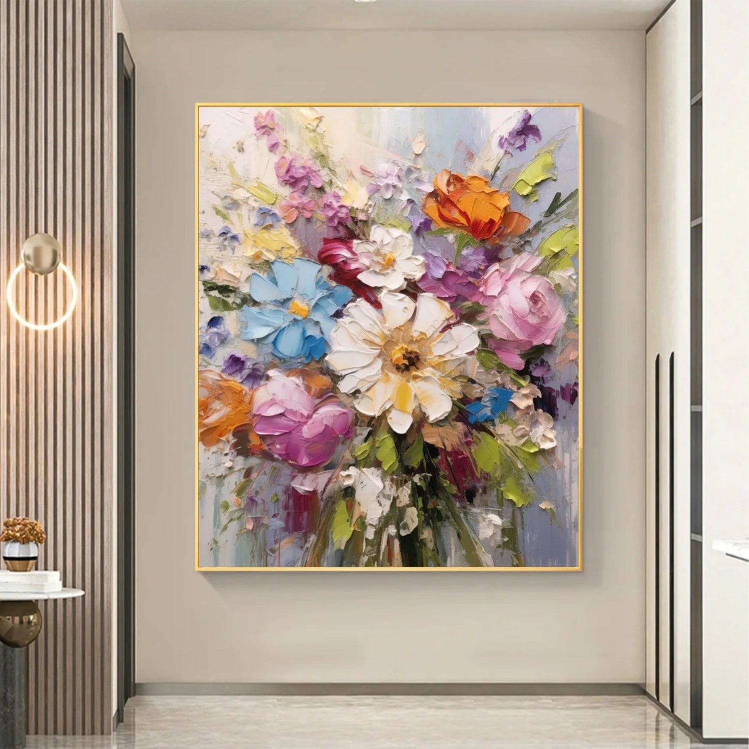 Entryway Wall Decor Colorful Flowers | Vibrant Bouquet Art #JJ 309