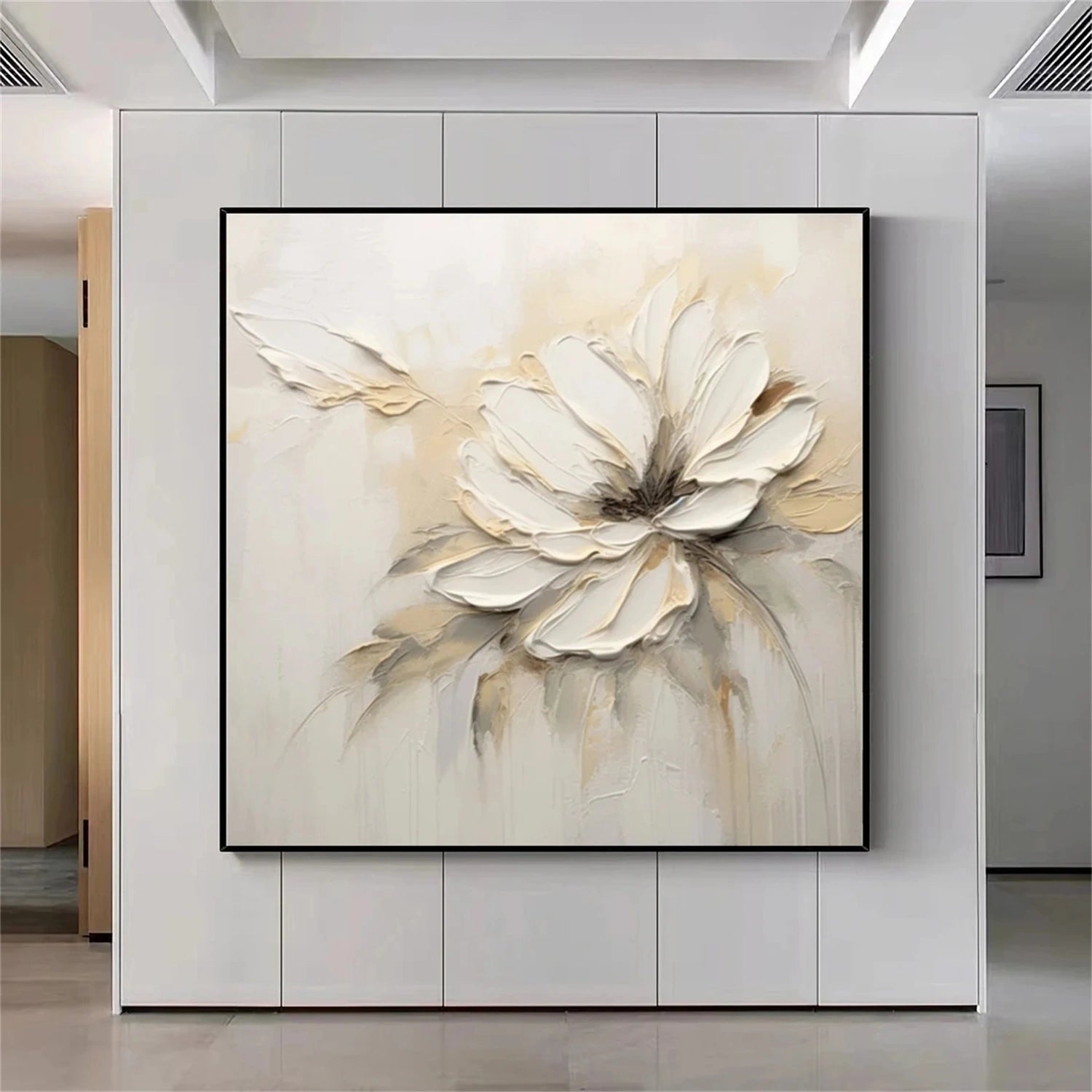 Textured Floral Painting | Neutral White 3D Flower Wall Art Canvas #JJ 346