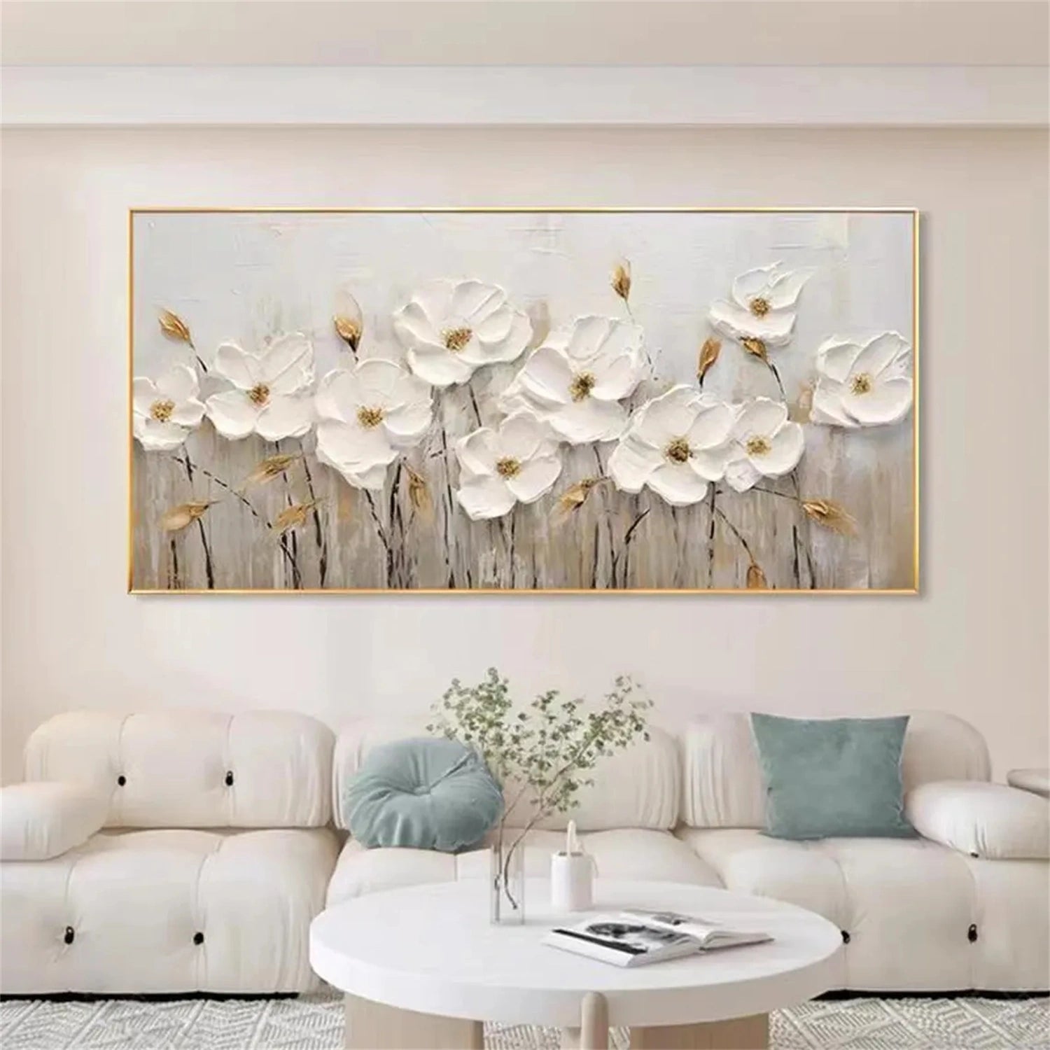 Various Sizes White Flower Painting | Hand-Painted Textured Floral Art #JJ 301