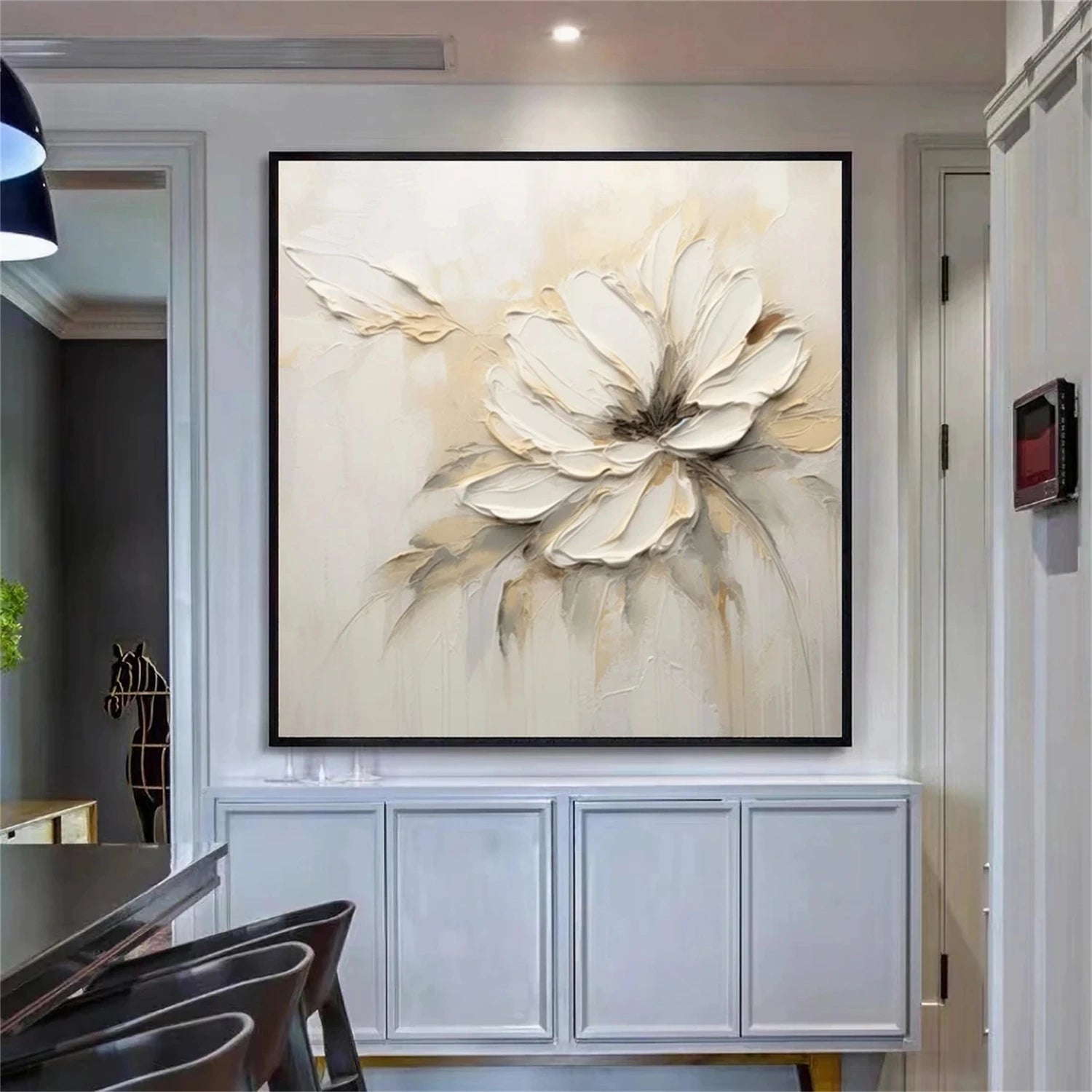 Textured Floral Painting | Neutral White 3D Flower Wall Art Canvas #JJ 346