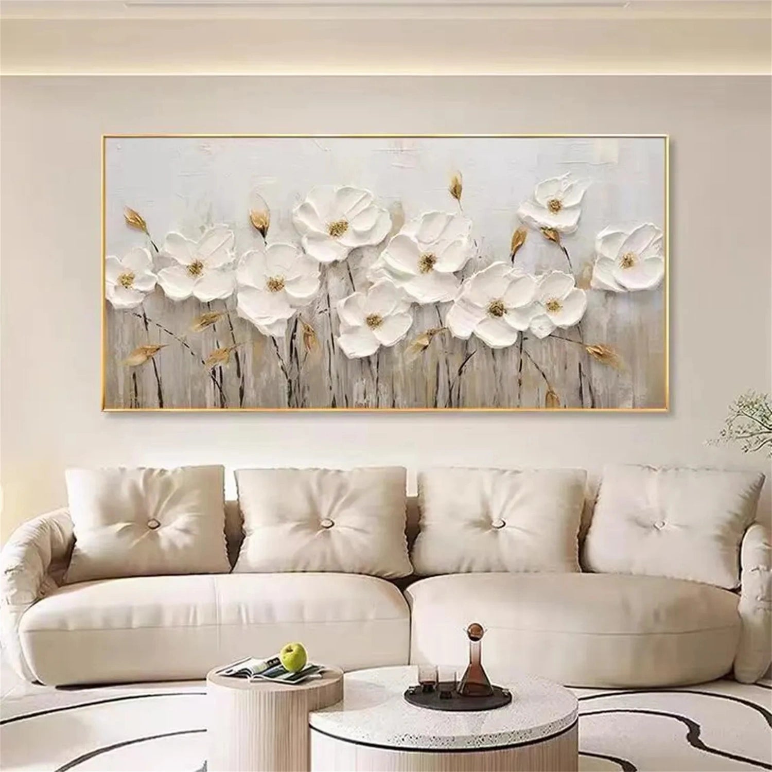 Various Sizes White Flower Painting | Hand-Painted Textured Floral Art #JJ 301