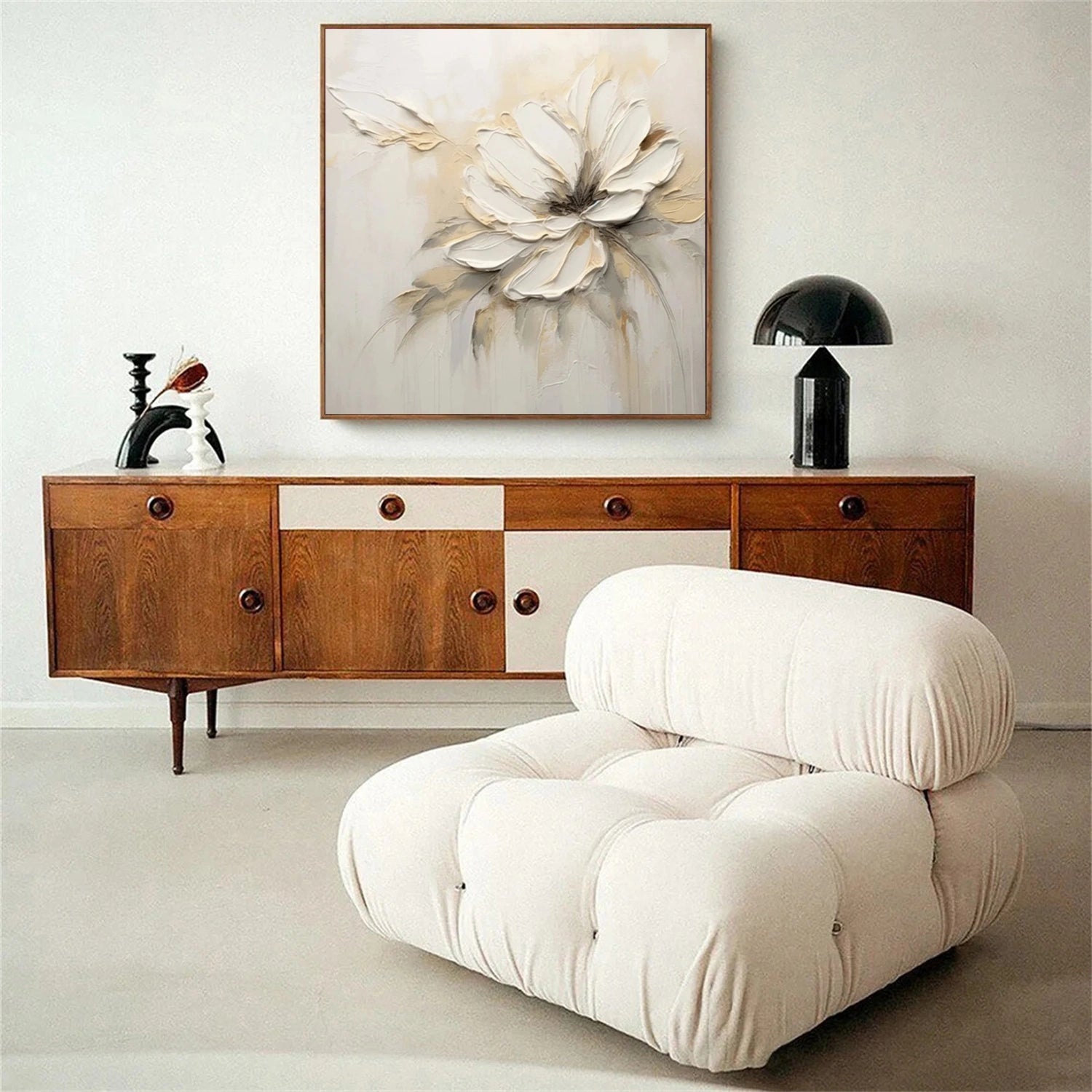 Textured Floral Painting | Neutral White 3D Flower Wall Art Canvas #JJ 346