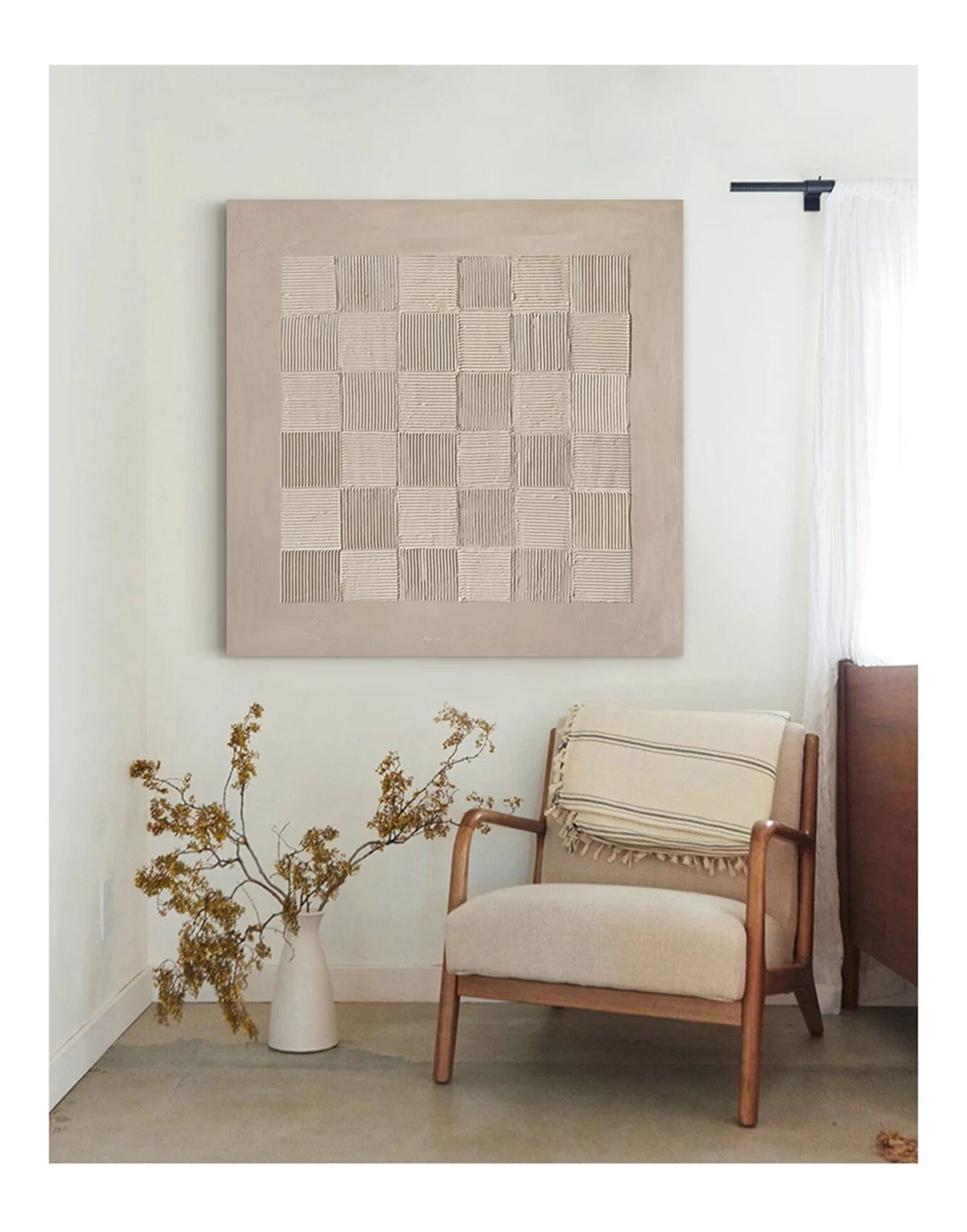 Textured Beige Abstract - Regular Grid Minimalist Living Room Art #JJ 016