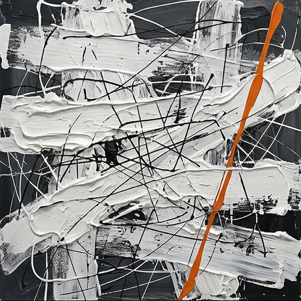 Modern Black and White Abstract Wall Art | Minimalist Drip Painting #JJ 453