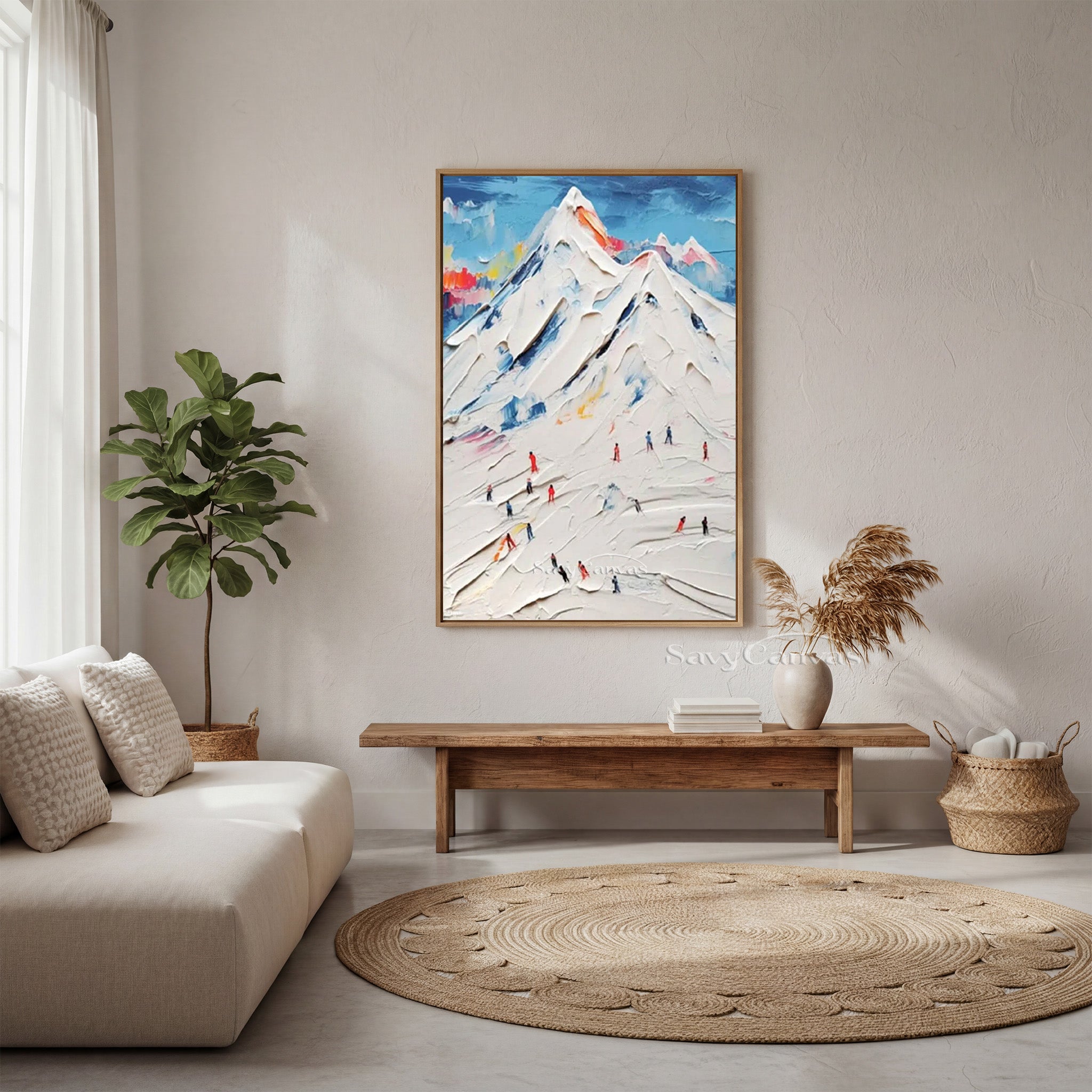 Modern Snow Mountain Canvas Art - Abstract Skiing Scene Painting #SS 007