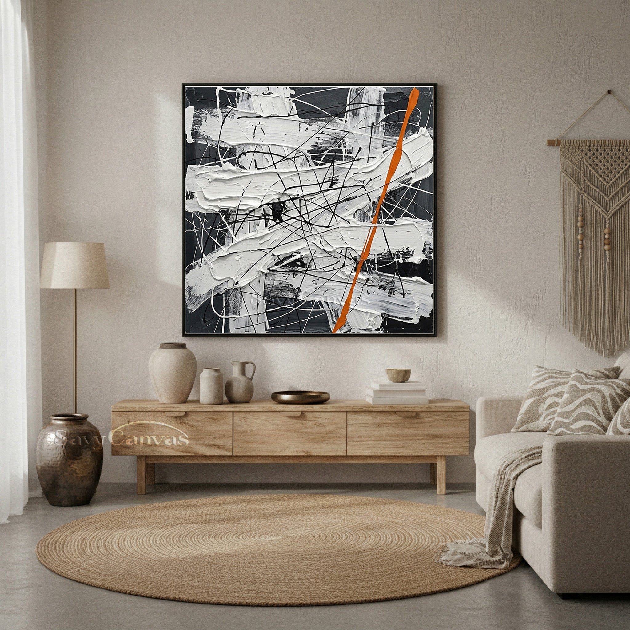 Modern Black and White Abstract Wall Art | Minimalist Drip Painting #JJ 453