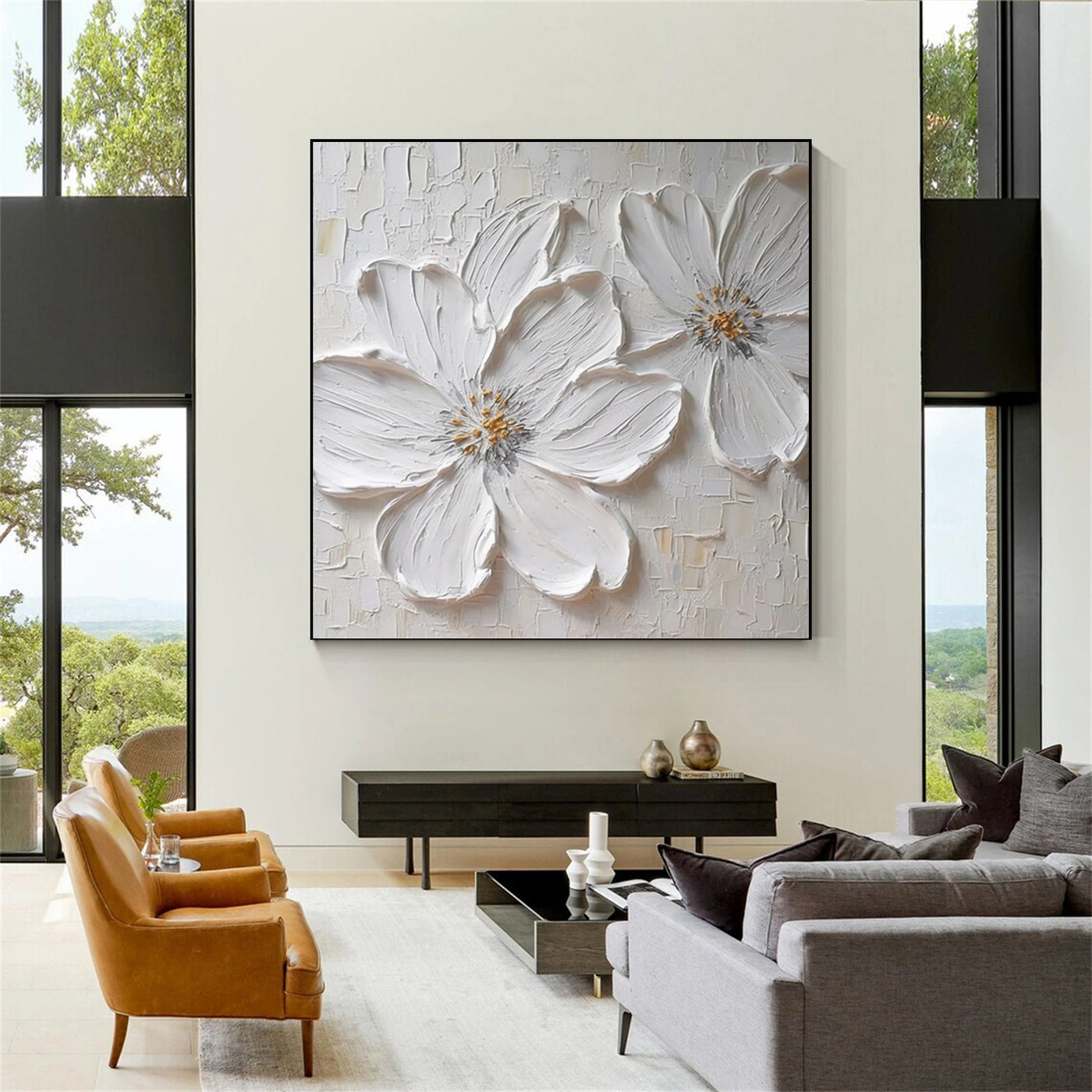Textured White Floral Oil Painting | Handmade Impasto Art #ZZ 012