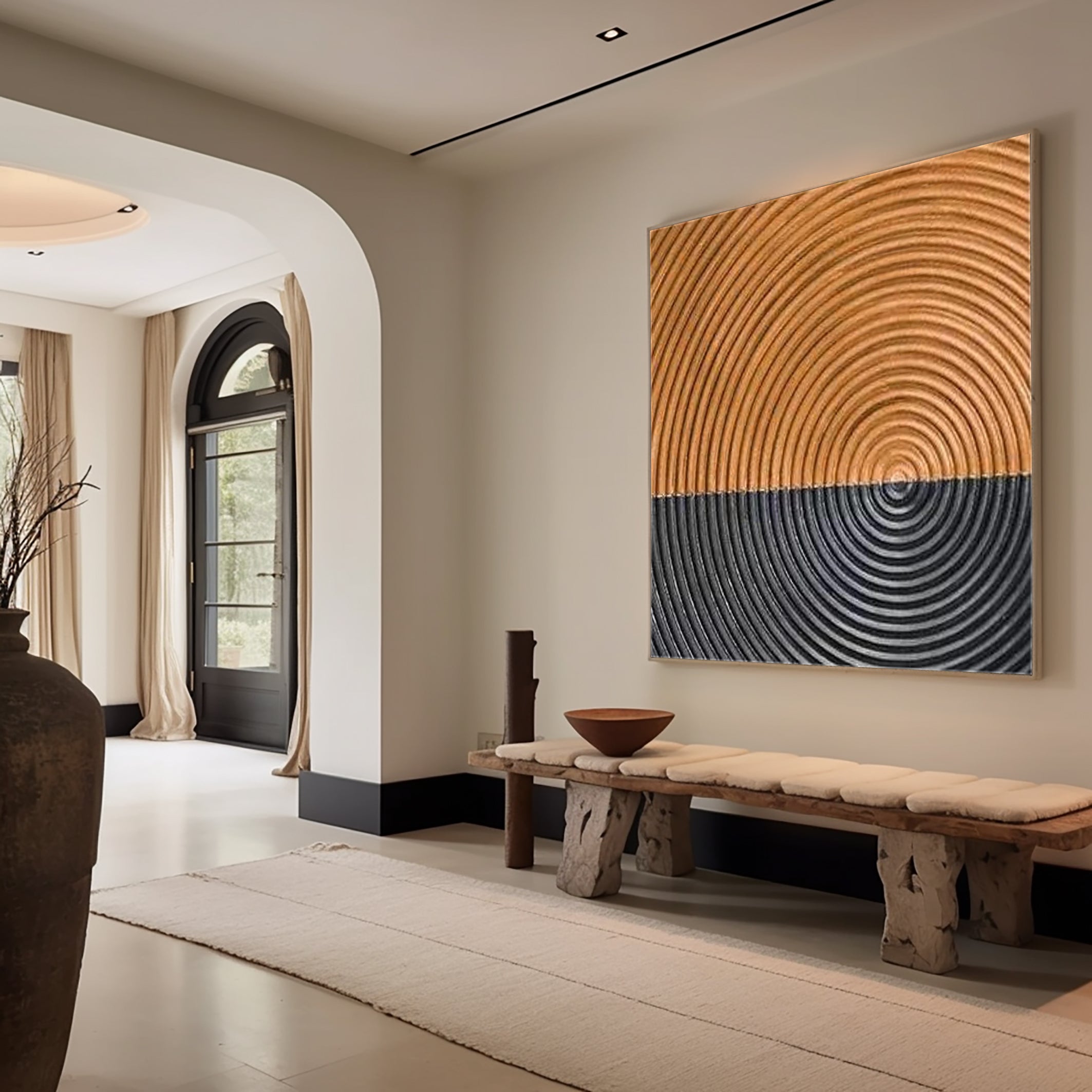 3D Structured Wall Art | Two-Tone Copper & Black Circle Painting #JJ 071