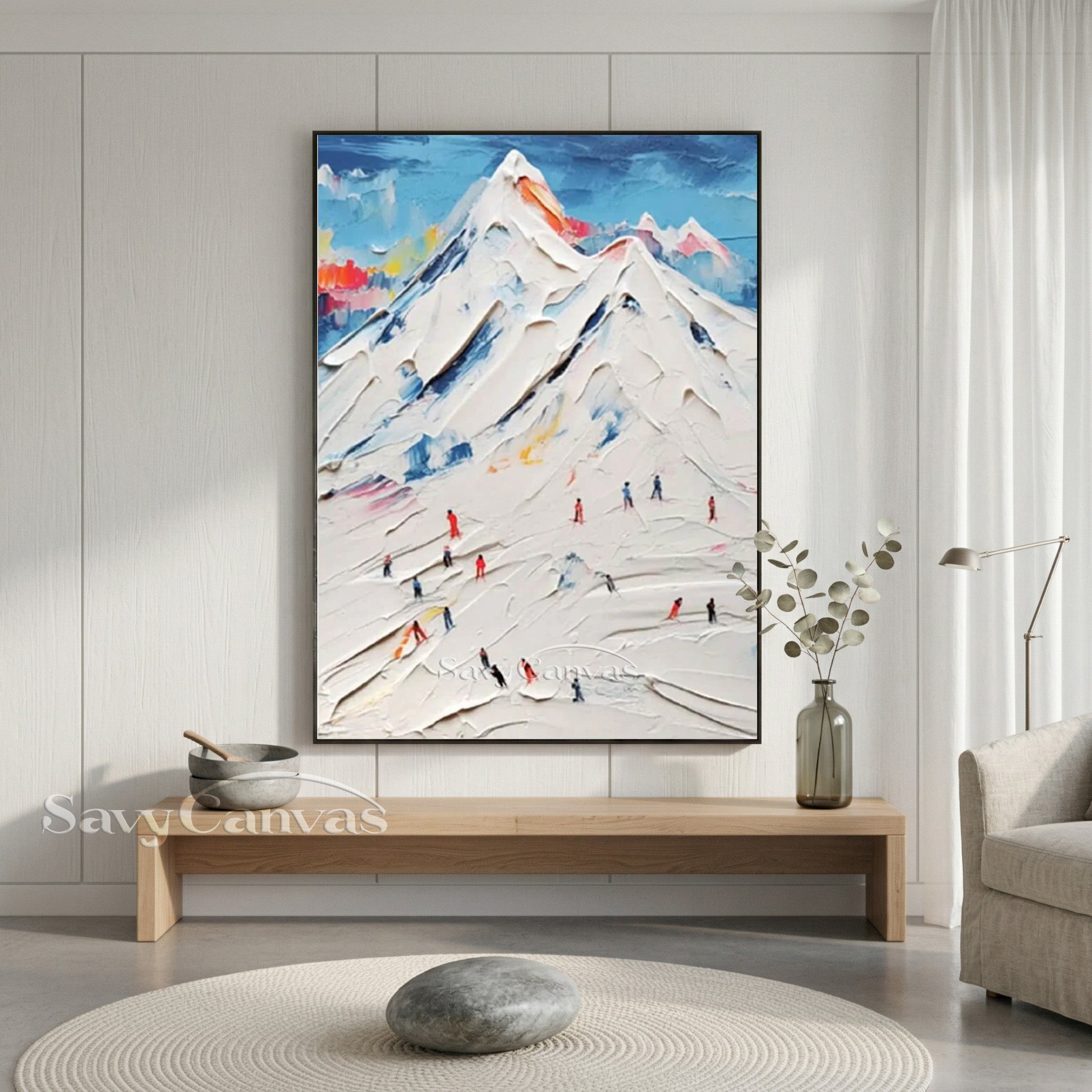 Modern Snow Mountain Canvas Art - Abstract Skiing Scene Painting #SS 007