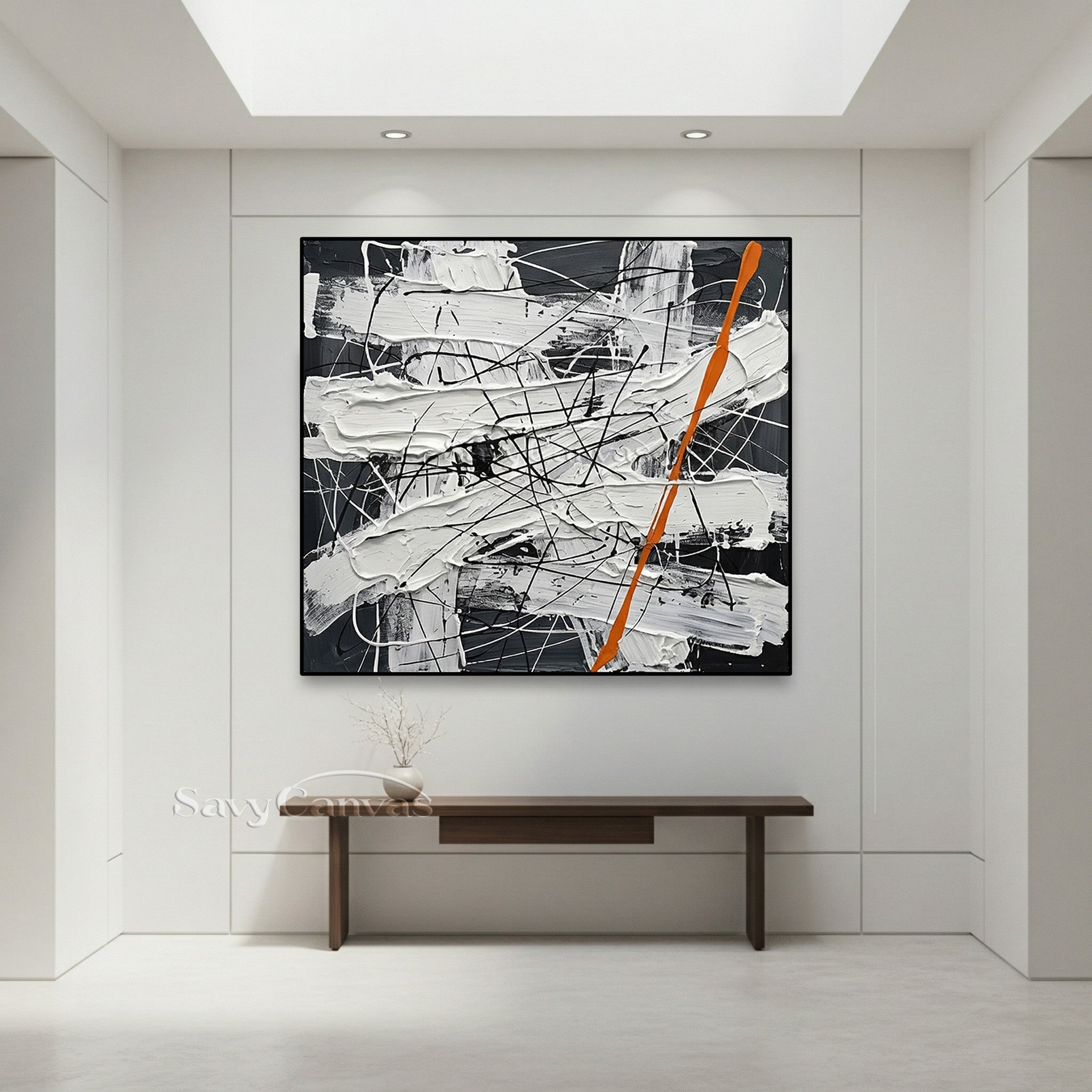 Modern Black and White Abstract Wall Art | Minimalist Drip Painting #JJ 453