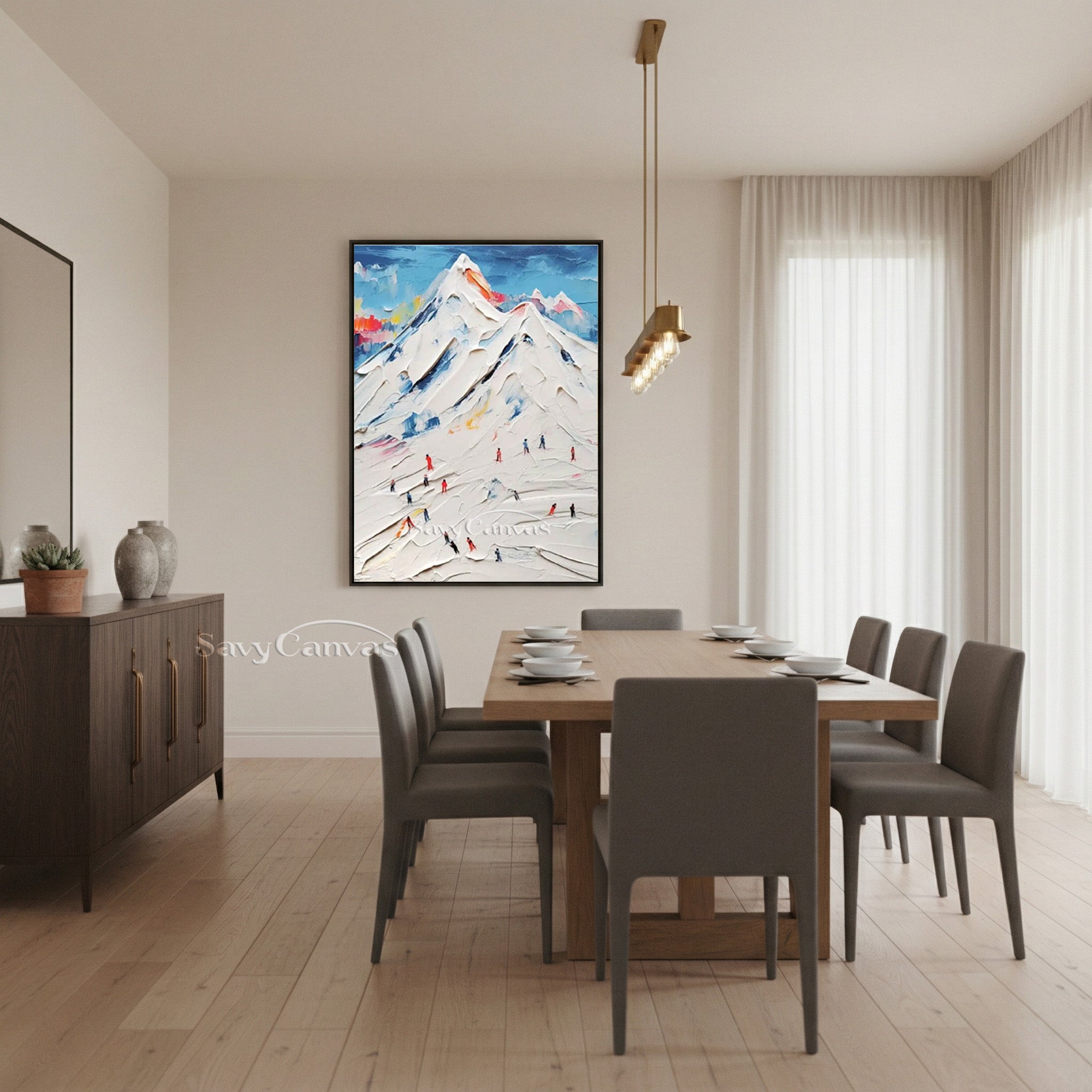 Modern Snow Mountain Canvas Art - Abstract Skiing Scene Painting #SS 007