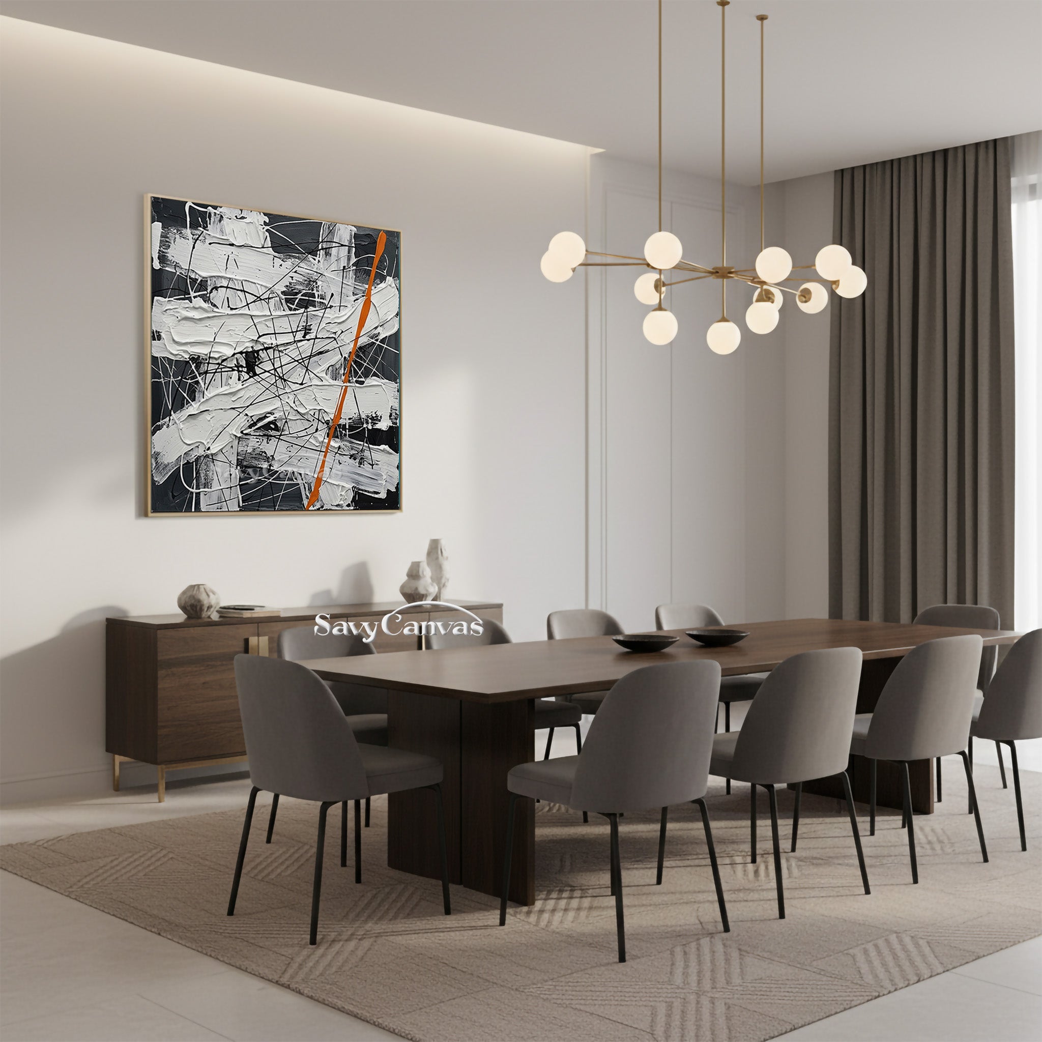 Modern Black and White Abstract Wall Art | Minimalist Drip Painting #JJ 453