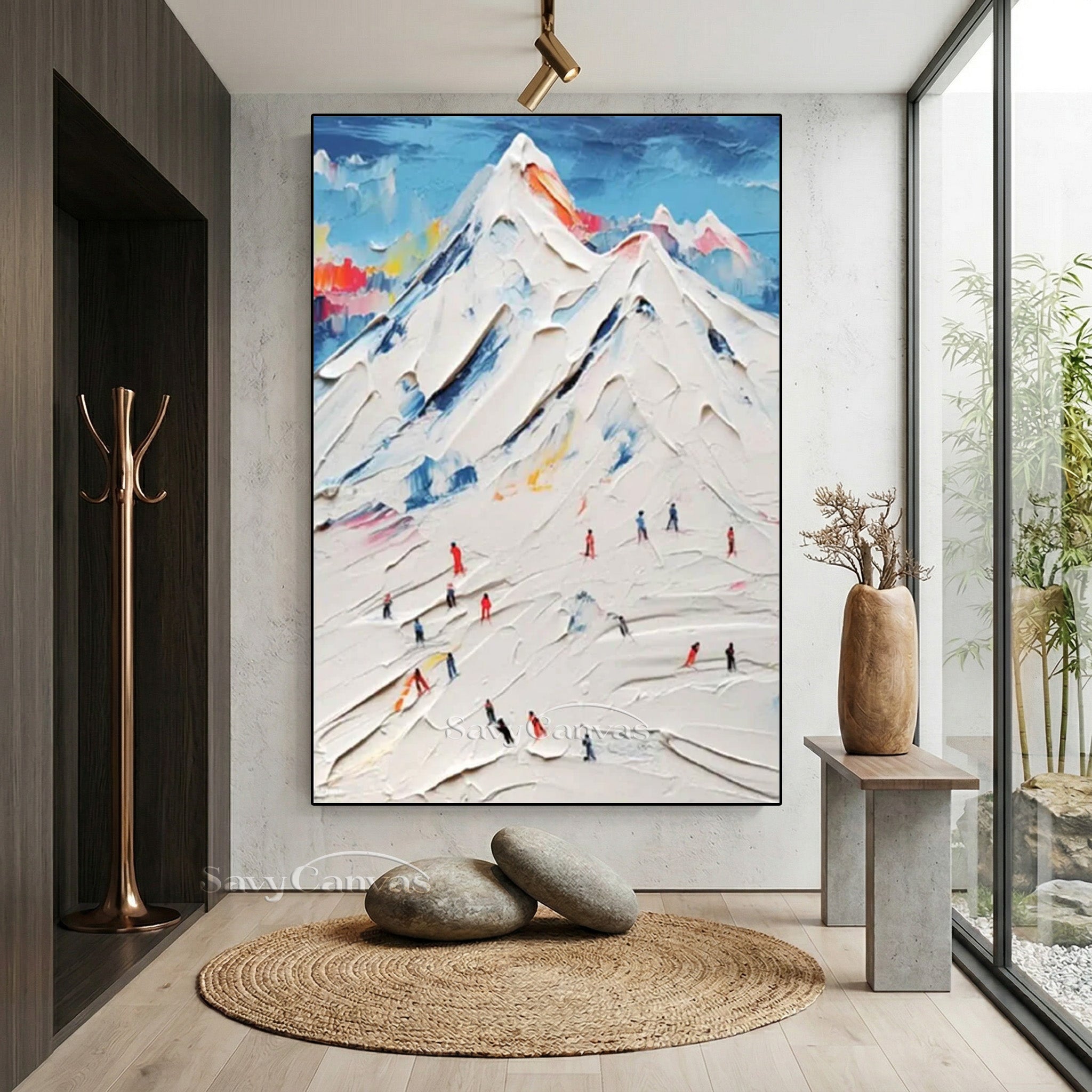 Modern Snow Mountain Canvas Art - Abstract Skiing Scene Painting #SS 007