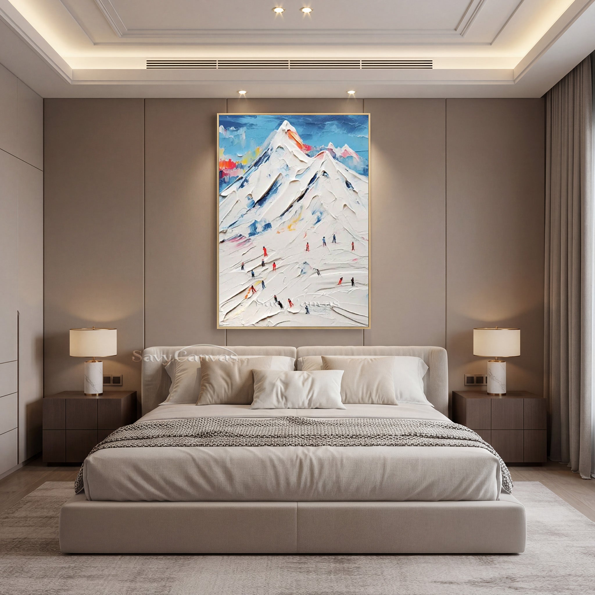 Modern Snow Mountain Canvas Art - Abstract Skiing Scene Painting #SS 007