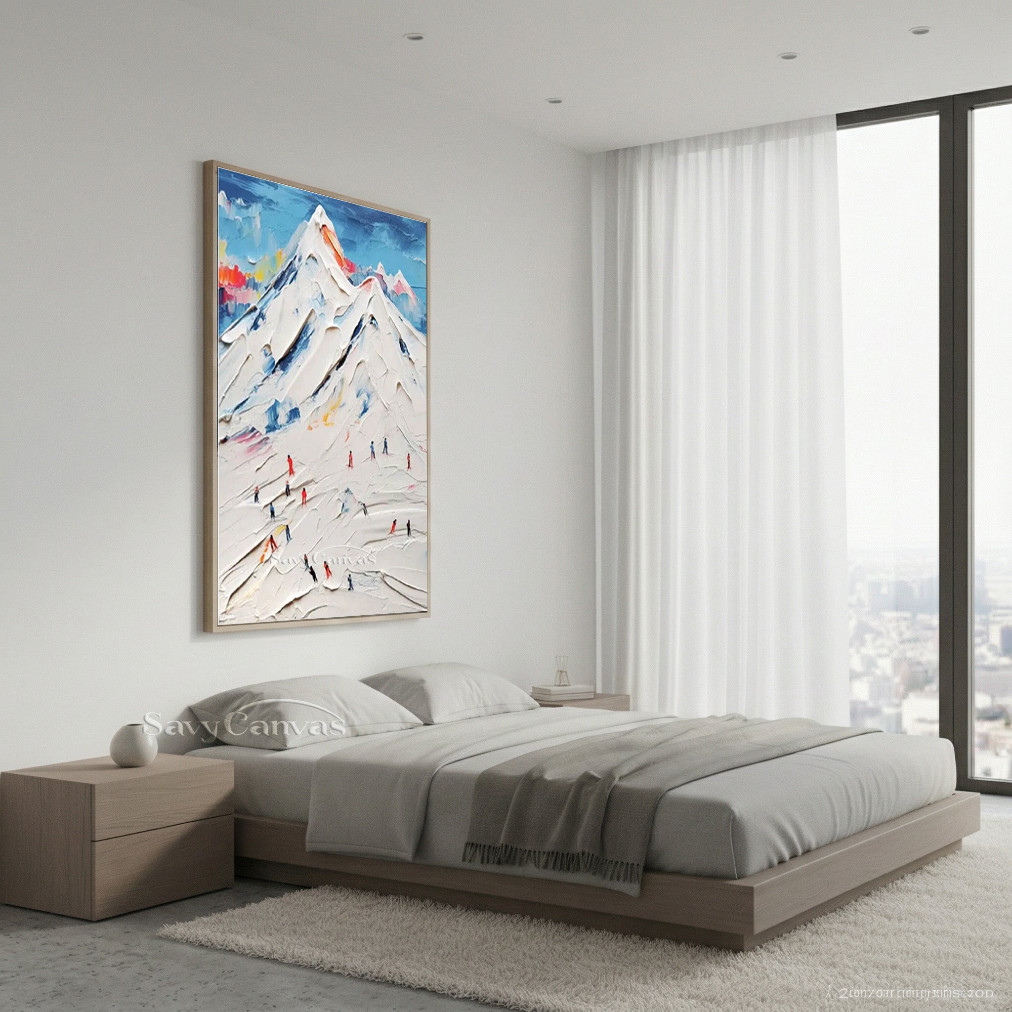 Modern Snow Mountain Canvas Art - Abstract Skiing Scene Painting #SS 007