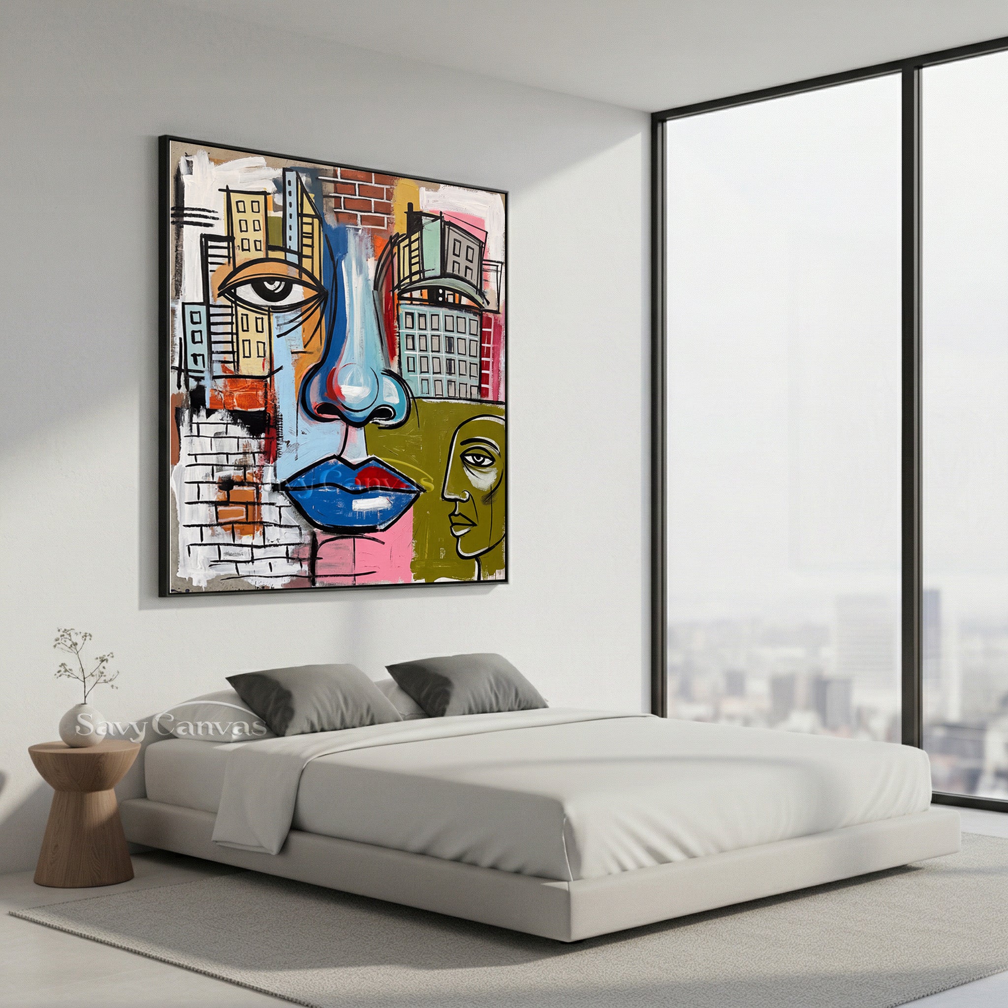 Abstract Urban Face Oil Painting - Modern Street Art Wall Deco #SS 052