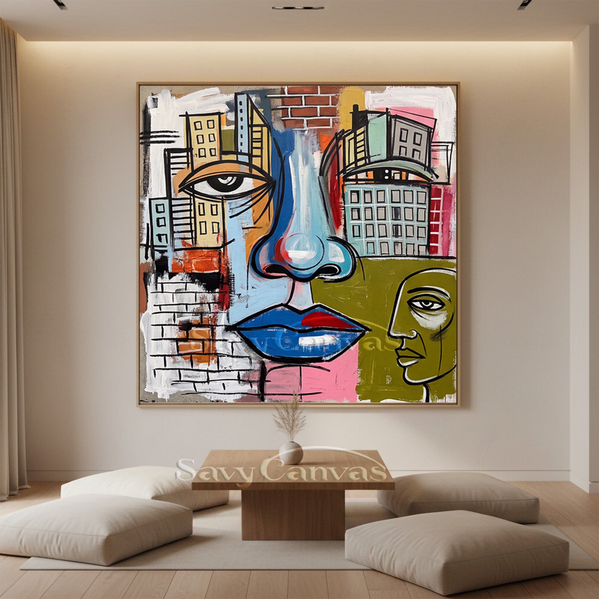 Abstract Urban Face Oil Painting - Modern Street Art Wall Deco #SS 052