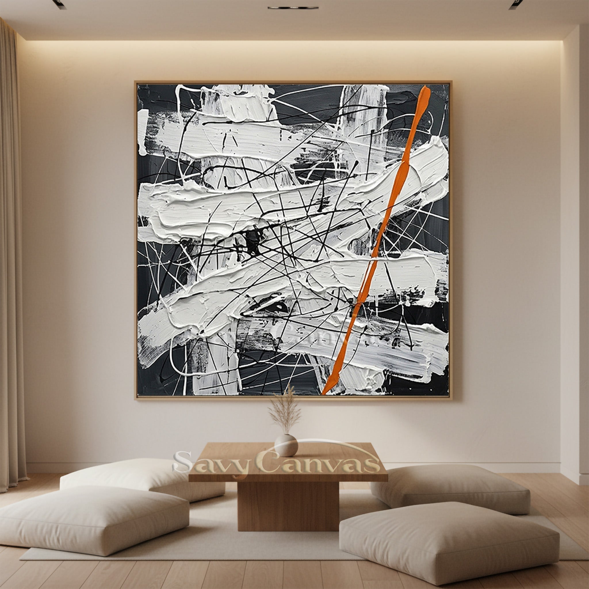 Modern Black and White Abstract Wall Art | Minimalist Drip Painting #JJ 453