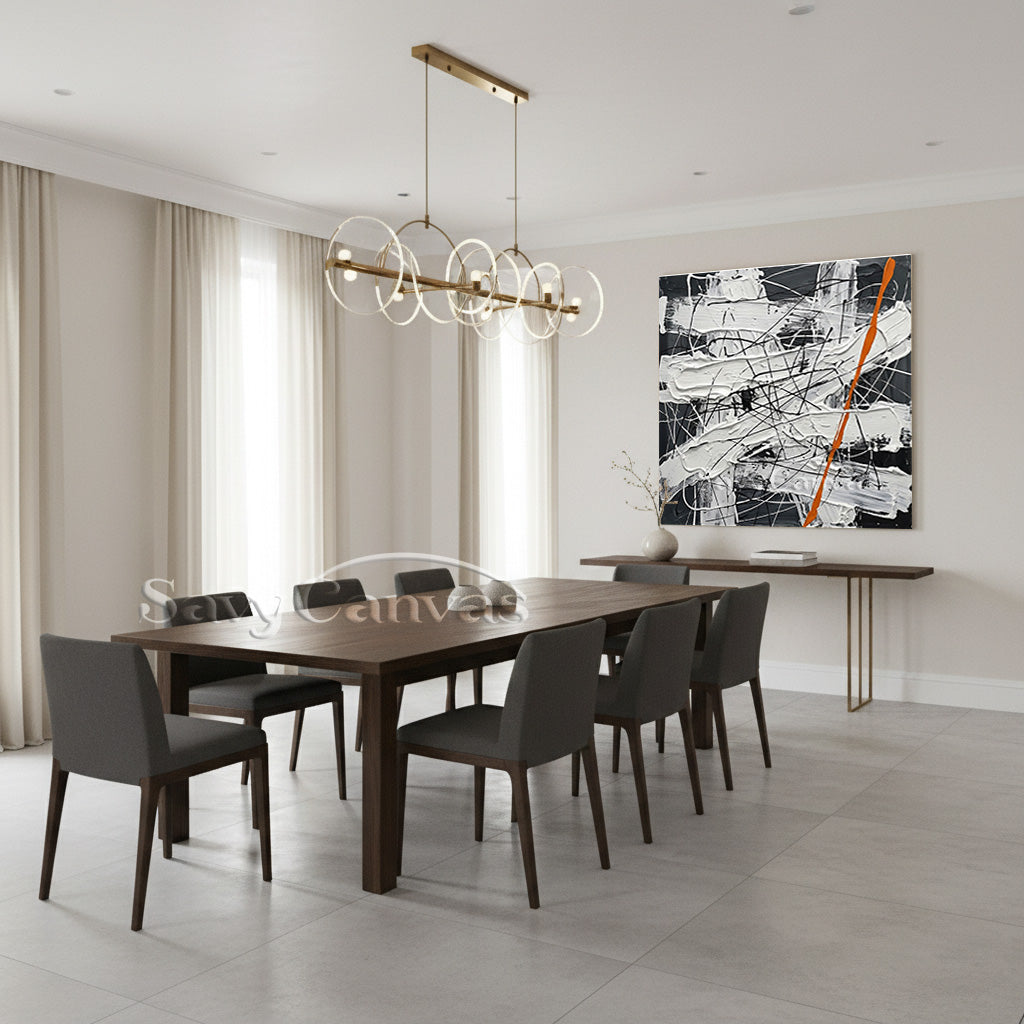 Modern Black and White Abstract Wall Art | Minimalist Drip Painting #JJ 453